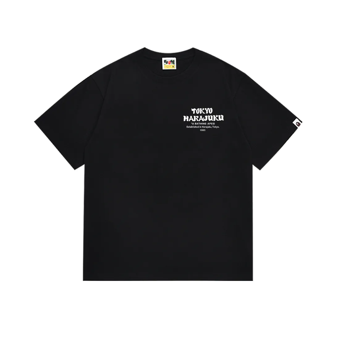 P110 SC029#p (top version) BAPE ape head letter print Japanese Daruma pattern short-sleeved T-shirt Made of 260 grams of high-quality high-woven pure cotton fabric, double yarn combed, soft texture and no pilling Imported environmentally friendly printing glue, bright and three-dimensional pattern, quality 💥Same style for men and women, the upper body is fashionable Color: black and white Size: S M L XL XXL