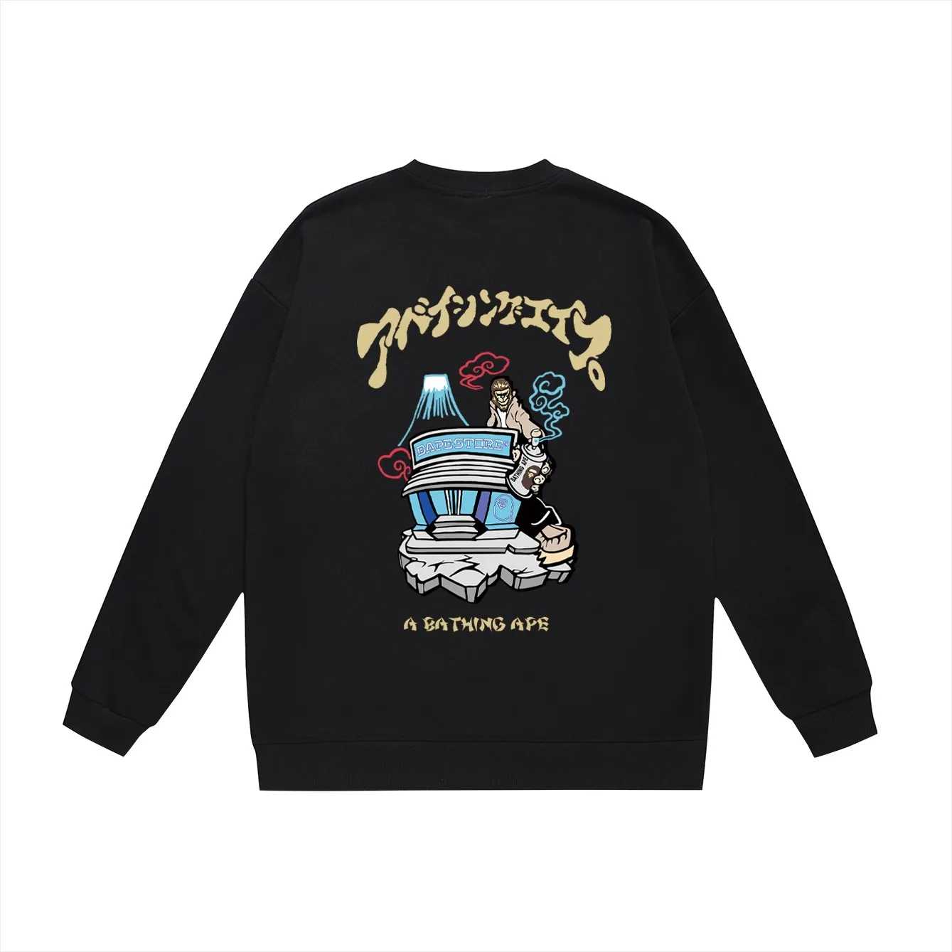 P150 model number SC444# terry 75 plus velvet 80 (top version) BAPE SOUVENIR RELAXED FIT souvenir ape-printed loose round-neck sweatshirt. Made of 350 grams of large terry (drop shoulder large version) fabric. The texture is soft and non-pilling. Imported environmentally friendly printing glue. The pattern is bright and three-dimensional. The quality is the same for men and women. The upper body is trendy. Color: black white gray Size: S M L XL XXL