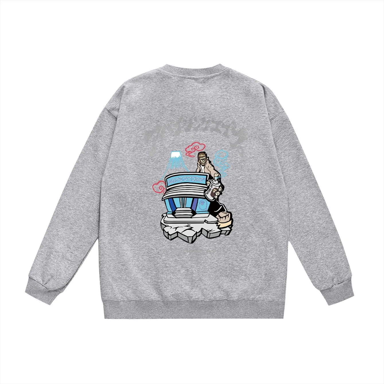 P150 model number SC444# terry 75 plus velvet 80 (top version) BAPE SOUVENIR RELAXED FIT souvenir ape-printed loose round-neck sweatshirt. Made of 350 grams of large terry (drop shoulder large version) fabric. The texture is soft and non-pilling. Imported environmentally friendly printing glue. The pattern is bright and three-dimensional. The quality is the same for men and women. The upper body is trendy. Color: black white gray Size: S M L XL XXL