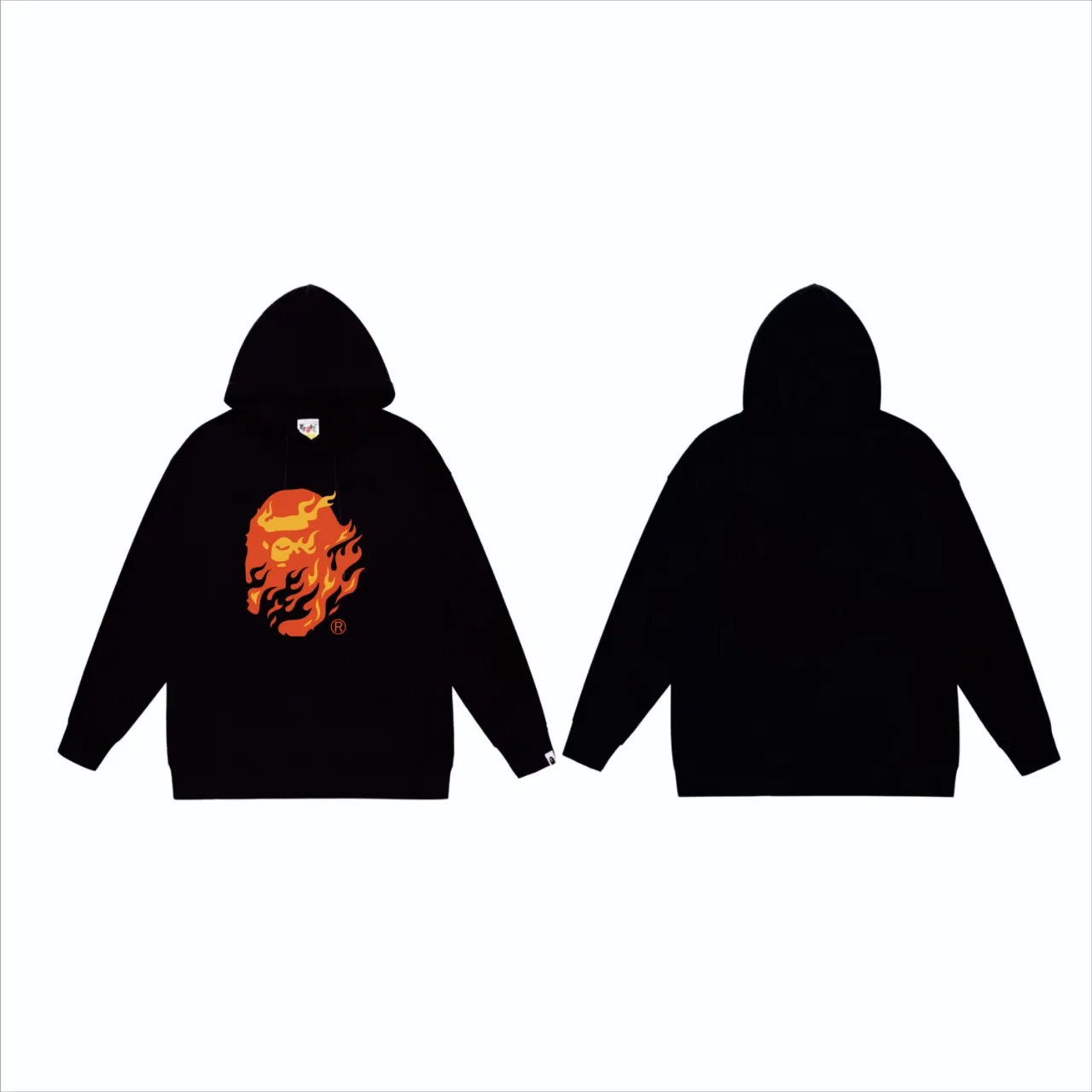 P160 model number SC828# terry 80 plus velvet 90 (top version) BAPE SS24 flame ape head print hooded sweatshirt Made of 380g large terry (drop shoulder large version) fabric, soft texture and no pilling Imported environmentally friendly printing glue The pattern is bright and three-dimensional Quality 💥Same style for men and women The upper body is trendy Color: Black White Gray Size: S M L XL XXL