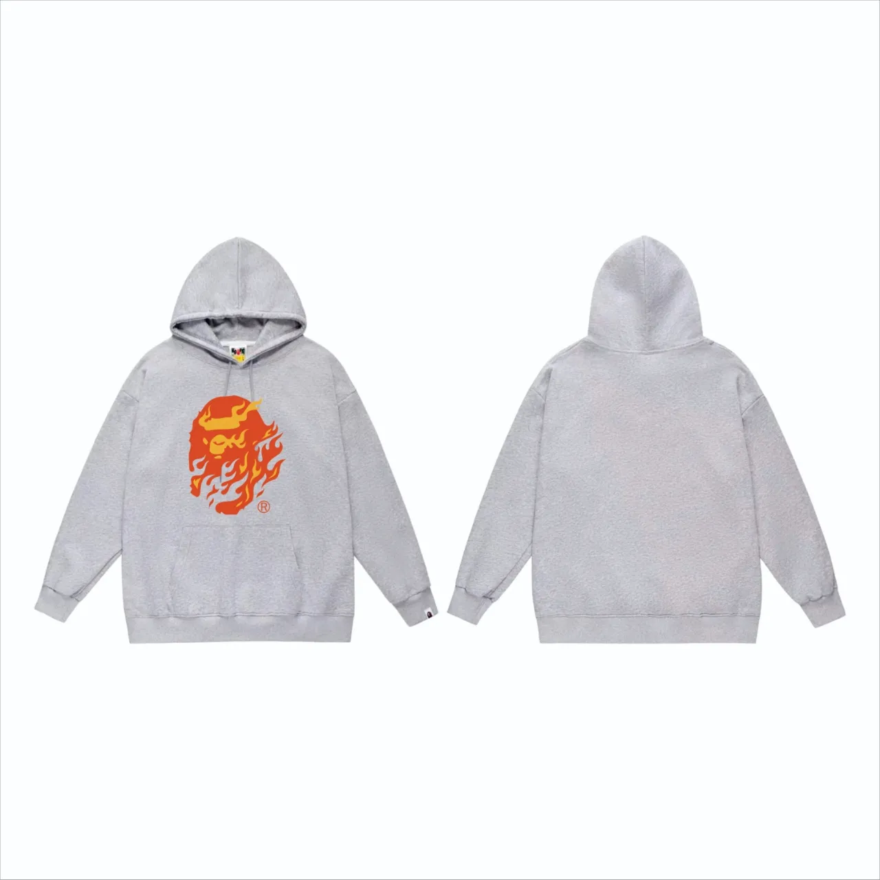 P160 model number SC828# terry 80 plus velvet 90 (top version) BAPE SS24 flame ape head print hooded sweatshirt Made of 380g large terry (drop shoulder large version) fabric, soft texture and no pilling Imported environmentally friendly printing glue The pattern is bright and three-dimensional Quality 💥Same style for men and women The upper body is trendy Color: Black White Gray Size: S M L XL XXL