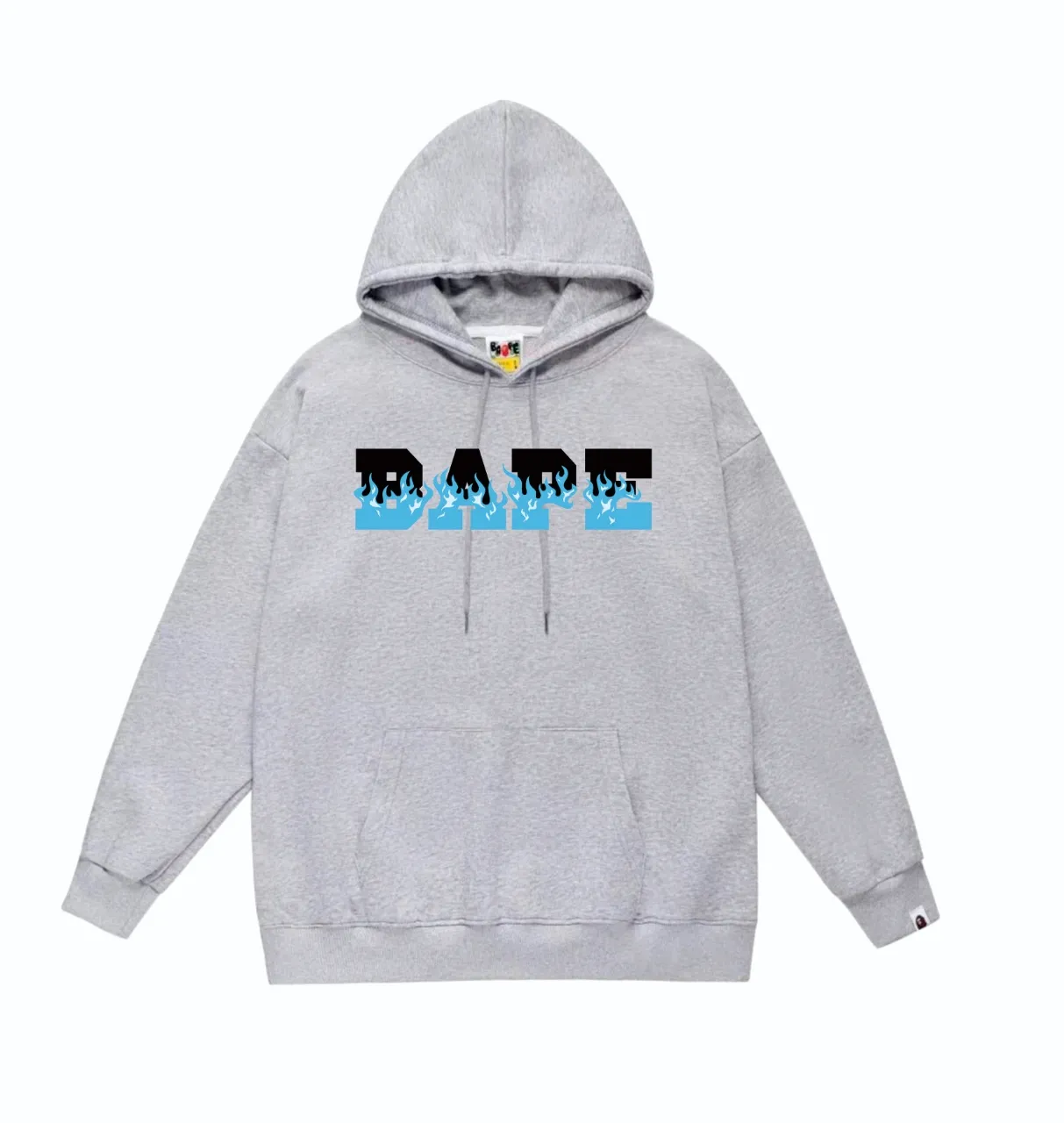 P160 model number SC837# terry 80 plus velvet 90 (top version) BAPE flame letter print pattern hooded sweatshirt. Made of 380 grams of large terry (drop shoulder large version) fabric. The texture is soft and non-pilling. Imported environmentally friendly printing glue. The pattern is bright and three-dimensional. Quality 💥Same style for men and women. The upper body is trendy. Color: black white gray Size: S M L XL XXL