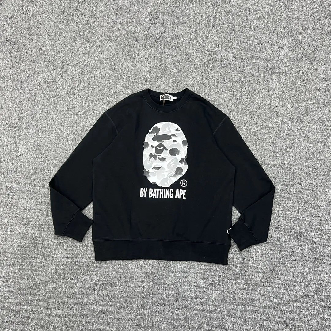💰250 Bape 11th Anniversary Ink Camouflage Ape Head Letter Print Customized Fabric High Quality Couple Style: S—XXL [Gray Black]