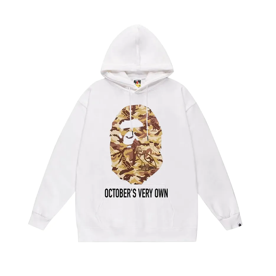 P190 model number SC616# terry 85 plus velvet 95 (top version) BAPE ape head co-branded bronzing owl print hooded sweatshirt Made of 380g large terry (drop shoulder large version) fabric, soft and non-pilling, imported environmentally friendly printing glue, bright and three-dimensional pattern, quality 💥Same style for men and women, the upper body is fashionable Color: black white gray Size: S M L XL XXL