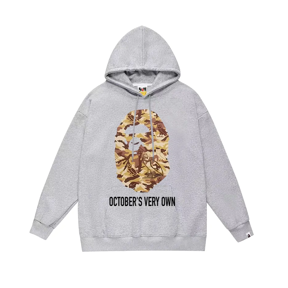 P190 model number SC616# terry 85 plus velvet 95 (top version) BAPE ape head co-branded bronzing owl print hooded sweatshirt Made of 380g large terry (drop shoulder large version) fabric, soft and non-pilling, imported environmentally friendly printing glue, bright and three-dimensional pattern, quality 💥Same style for men and women, the upper body is fashionable Color: black white gray Size: S M L XL XXL