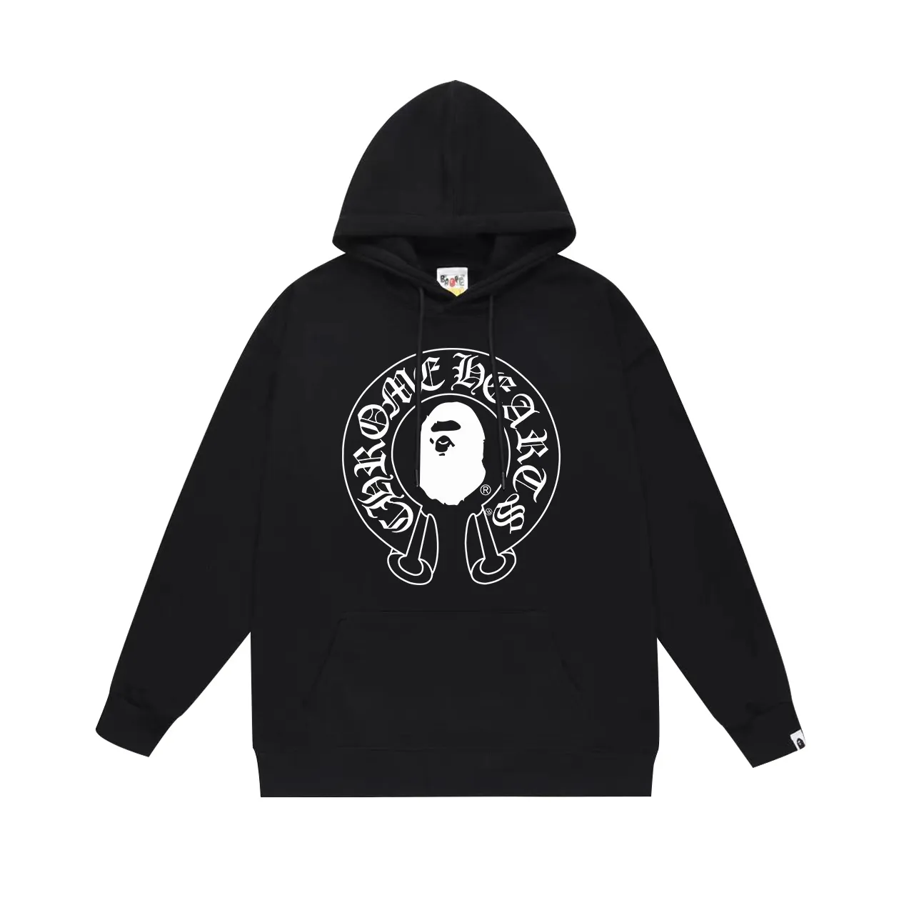 Style number SC666#terry p160 plus velvet p180💰 (top version) BAPE ✖️CHROME Ape Man Head co-branded Croix Heart classic letter printed hooded sweatshirt Made of 380g large terry 430g silver fox velvet (drop shoulder large version) fabric, soft texture and no pilling Imported environmentally friendly printing glue The pattern is bright and three-dimensional Quality 💥Same style for men and women The upper body is trendy Color: black white gray Size: S M L XL XXL