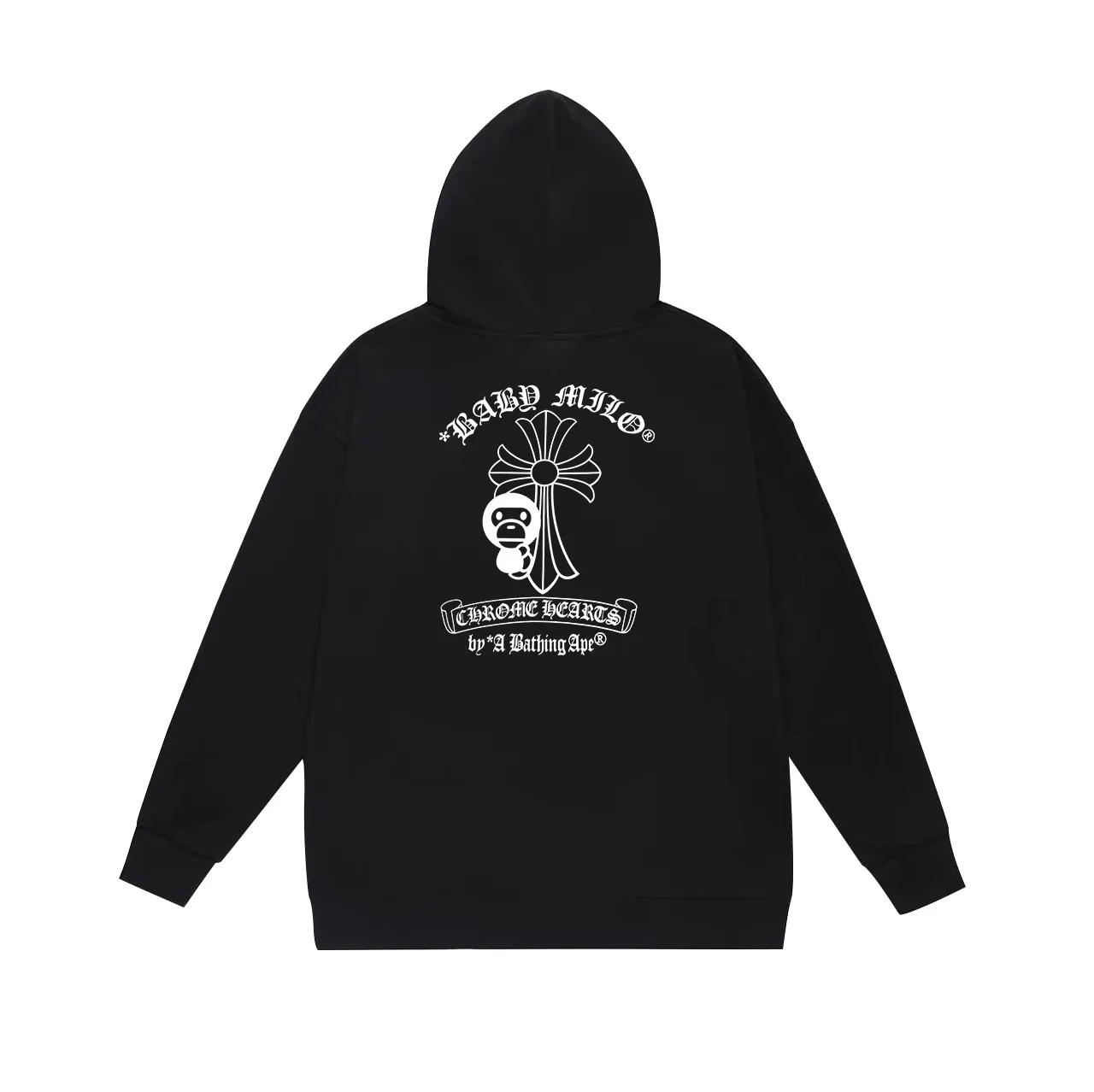Style number SC666#terry p160 plus velvet p180💰 (top version) BAPE ✖️CHROME Ape Man Head co-branded Croix Heart classic letter printed hooded sweatshirt Made of 380g large terry 430g silver fox velvet (drop shoulder large version) fabric, soft texture and no pilling Imported environmentally friendly printing glue The pattern is bright and three-dimensional Quality 💥Same style for men and women The upper body is trendy Color: black white gray Size: S M L XL XXL