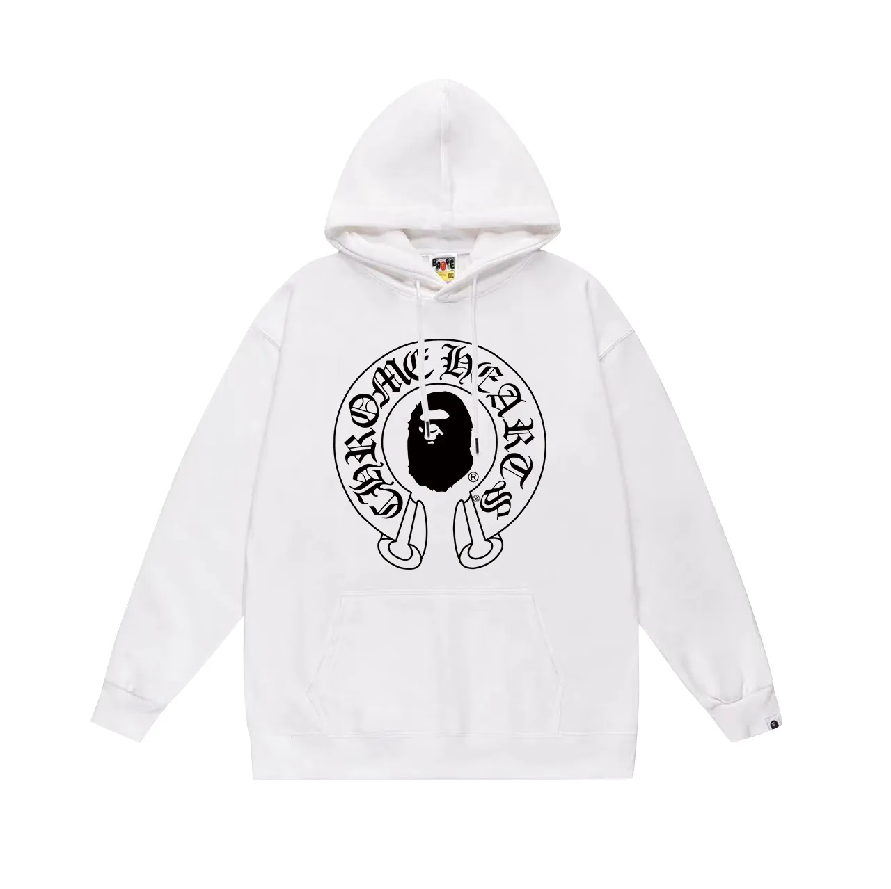 Style number SC666#terry p160 plus velvet p180💰 (top version) BAPE ✖️CHROME Ape Man Head co-branded Croix Heart classic letter printed hooded sweatshirt Made of 380g large terry 430g silver fox velvet (drop shoulder large version) fabric, soft texture and no pilling Imported environmentally friendly printing glue The pattern is bright and three-dimensional Quality 💥Same style for men and women The upper body is trendy Color: black white gray Size: S M L XL XXL