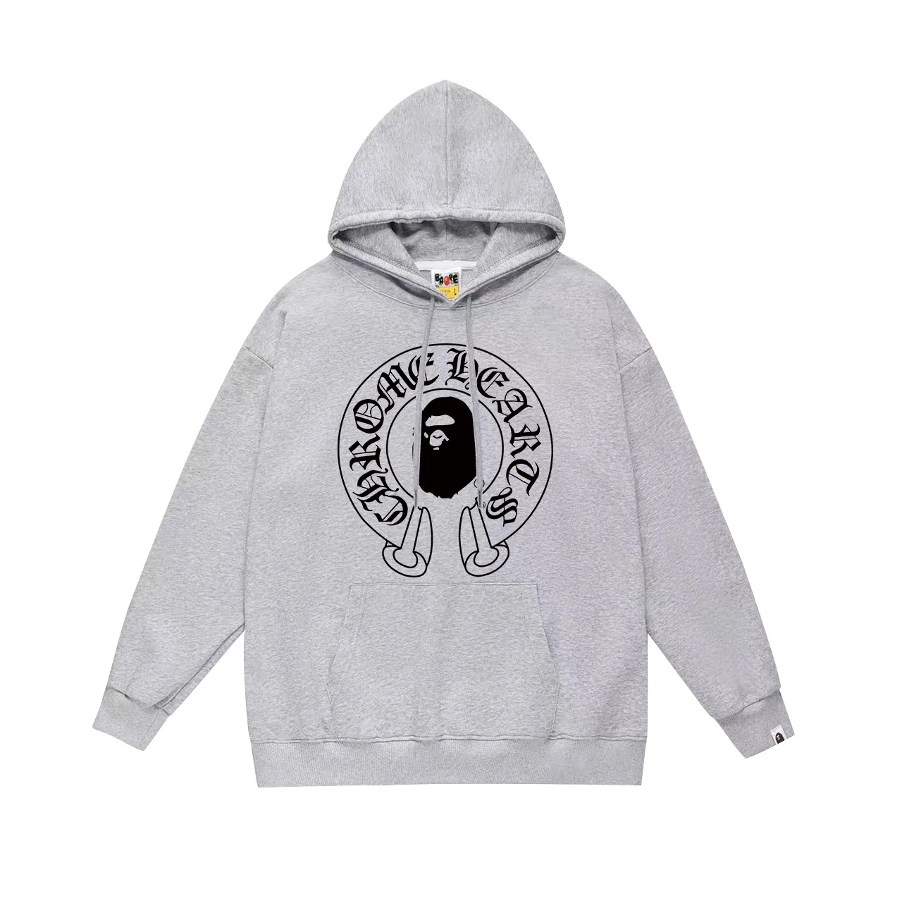 Style number SC666#terry p160 plus velvet p180💰 (top version) BAPE ✖️CHROME Ape Man Head co-branded Croix Heart classic letter printed hooded sweatshirt Made of 380g large terry 430g silver fox velvet (drop shoulder large version) fabric, soft texture and no pilling Imported environmentally friendly printing glue The pattern is bright and three-dimensional Quality 💥Same style for men and women The upper body is trendy Color: black white gray Size: S M L XL XXL
