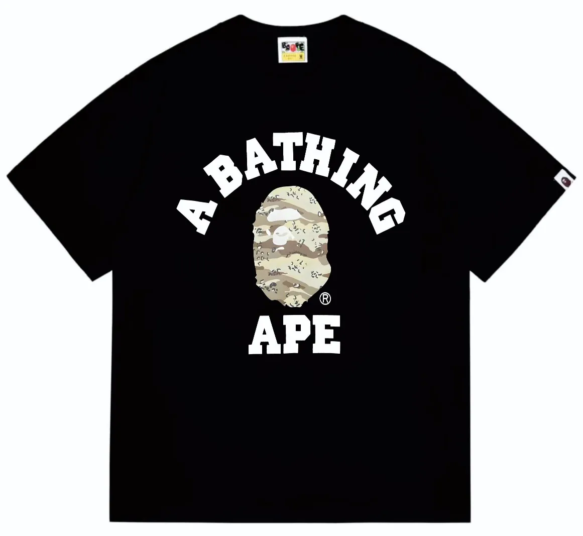 SC243#p110💰 (top version) BAPE desert ape head letter printed short-sleeved T-shirt Made of 260 grams of high-quality high-weave pure cotton fabric, double yarn combed, soft and non-pilling texture, imported environmentally friendly printing glue, bright and three-dimensional pattern, quality 💥Same style for men and women, the upper body is trendy Color: black and yellow, white and yellow, black and gray, white and gray Size: S M L XL XXL