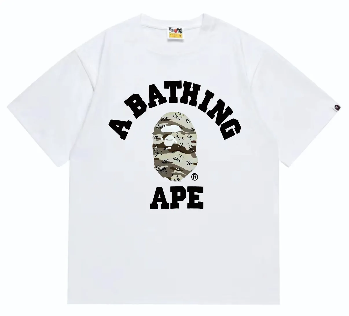 SC243#p110💰 (top version) BAPE desert ape head letter printed short-sleeved T-shirt Made of 260 grams of high-quality high-weave pure cotton fabric, double yarn combed, soft and non-pilling texture, imported environmentally friendly printing glue, bright and three-dimensional pattern, quality 💥Same style for men and women, the upper body is trendy Color: black and yellow, white and yellow, black and gray, white and gray Size: S M L XL XXL