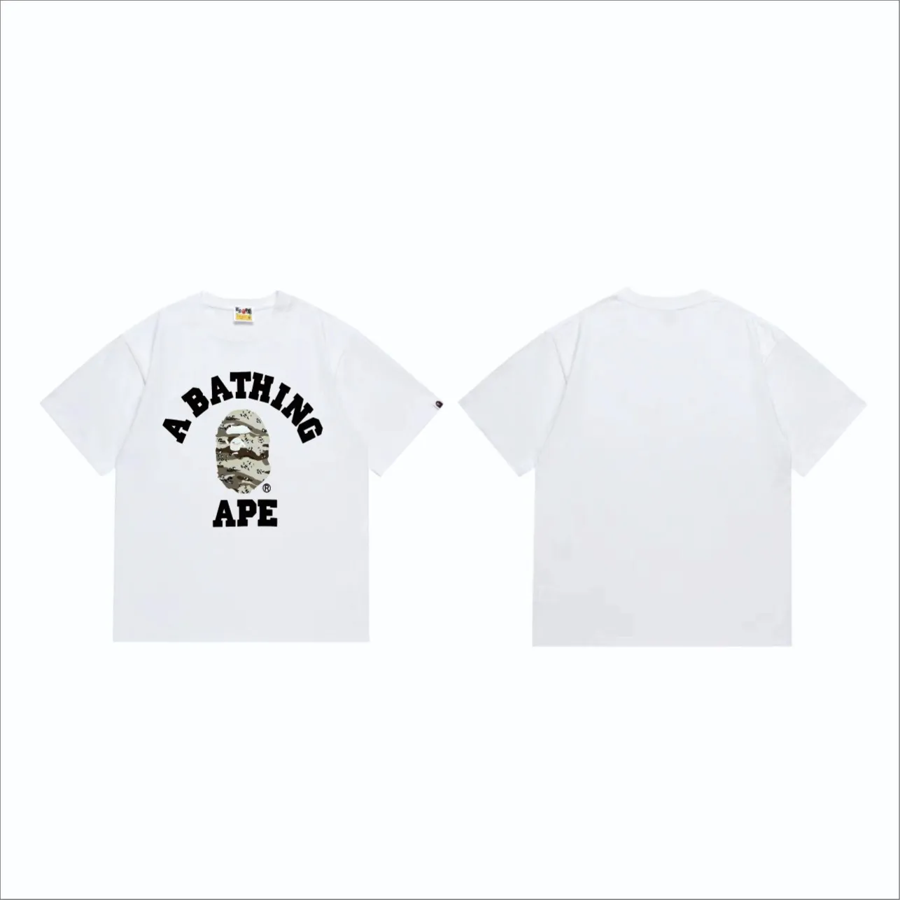 SC243#p110💰 (top version) BAPE desert ape head letter printed short-sleeved T-shirt Made of 260 grams of high-quality high-weave pure cotton fabric, double yarn combed, soft and non-pilling texture, imported environmentally friendly printing glue, bright and three-dimensional pattern, quality 💥Same style for men and women, the upper body is trendy Color: black and yellow, white and yellow, black and gray, white and gray Size: S M L XL XXL