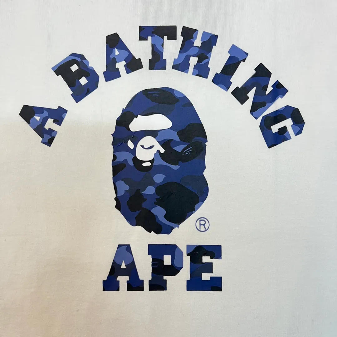 💰140 BAPE camouflage ape head letter printed short-sleeved T-shirt 270g weight linen cotton fabric Couple style: S-XXL [white blue black blue white purple black purple white red black red]