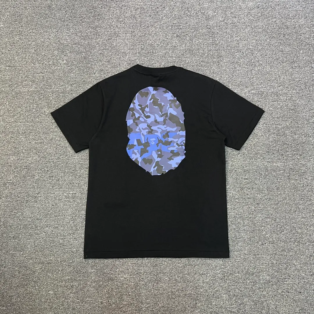 💰140 BAPE letter desert camouflage ape head double-sided printed short-sleeved T-shirt 280g weight linen cotton fabric Couple style: S-XXL [black apricot, white apricot, black blue, white blue]