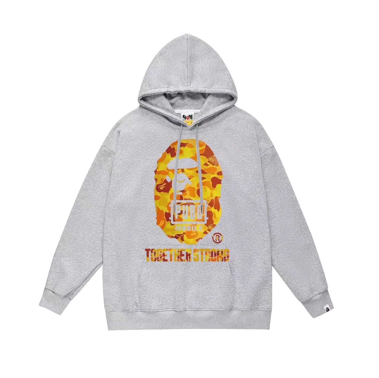 P160 model number SC772# terry 80 plus velvet 90 (top version) BAPE Peace Elite chicken joint orange camouflage great ape head hooded sweatshirt Made of 380g large terry (drop shoulder large version) fabric, soft and non-pilling texture, imported environmentally friendly printing glue, bright and three-dimensional pattern, quality 💥Same style for men and women, the upper body is fashionable Color: black white gray Size: S M L XL XXL