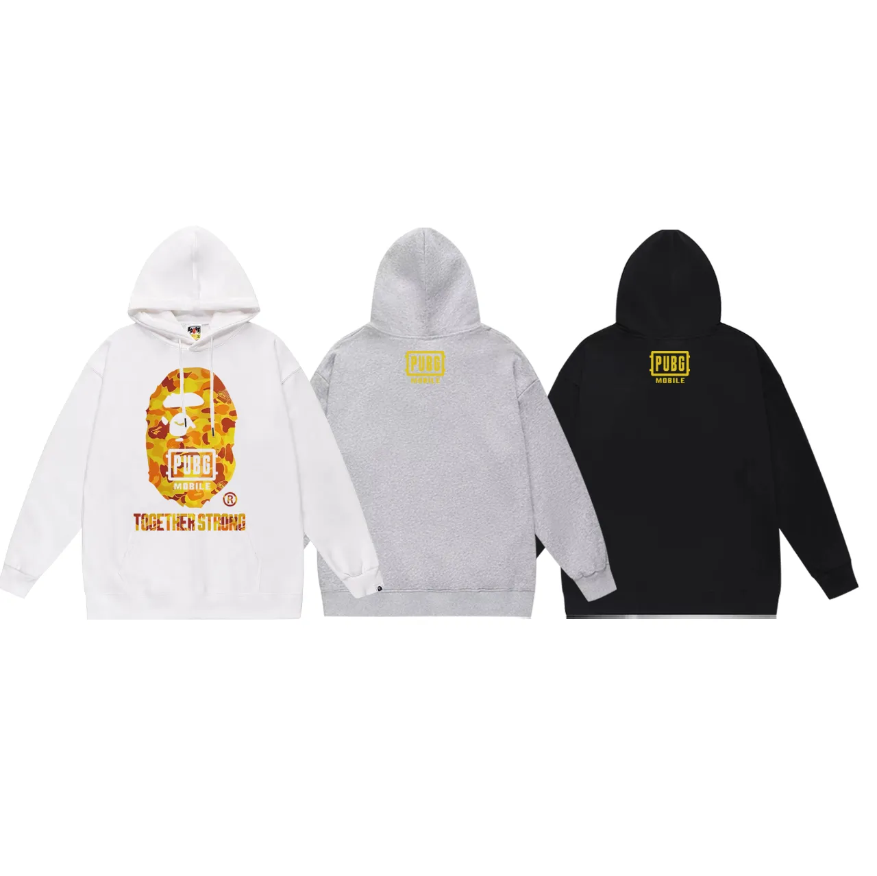 P160 model number SC772# terry 80 plus velvet 90 (top version) BAPE Peace Elite chicken joint orange camouflage great ape head hooded sweatshirt Made of 380g large terry (drop shoulder large version) fabric, soft and non-pilling texture, imported environmentally friendly printing glue, bright and three-dimensional pattern, quality 💥Same style for men and women, the upper body is fashionable Color: black white gray Size: S M L XL XXL
