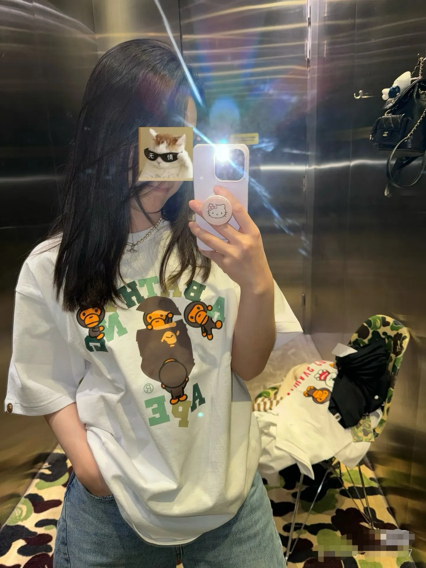 P110 001117 Ma Siwei same style BAPE FW23 ape-man and monkey pattern letter printed short-sleeved T-shirt, same style for men and women, size smlxlxxl, black and white