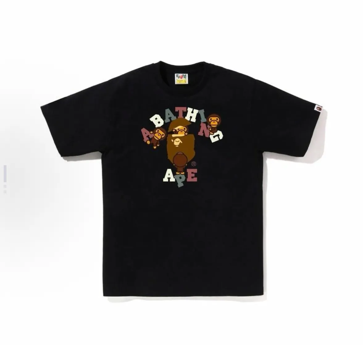P110 001117 Ma Siwei same style BAPE FW23 ape-man and monkey pattern letter printed short-sleeved T-shirt, same style for men and women, size smlxlxxl, black and white
