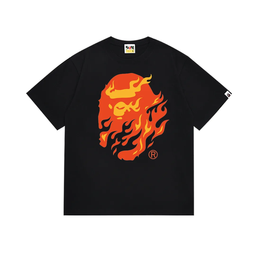 SC228#p110💰 (top version) BAPE SS24 flame ape head print round neck short-sleeved T-shirt Made of 260 grams of high-quality high-weave pure cotton fabric, double yarn combed, soft texture and no pilling Imported environmentally friendly printing glue, bright and three-dimensional pattern, quality 💥Same style for men and women, the upper body is fashionable Color: black white Size: S M L XL XXL