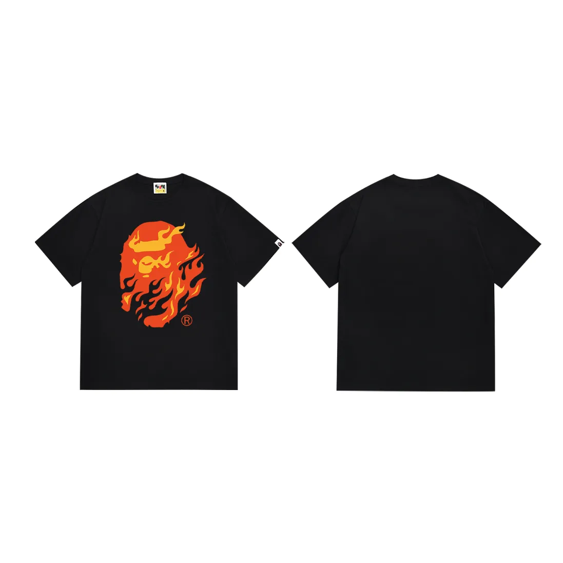 SC228#p110💰 (top version) BAPE SS24 flame ape head print round neck short-sleeved T-shirt Made of 260 grams of high-quality high-weave pure cotton fabric, double yarn combed, soft texture and no pilling Imported environmentally friendly printing glue, bright and three-dimensional pattern, quality 💥Same style for men and women, the upper body is fashionable Color: black white Size: S M L XL XXL