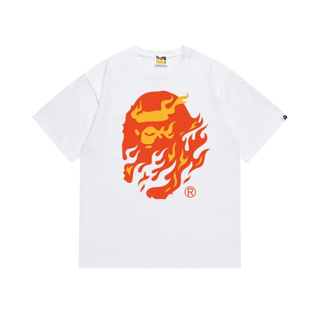 SC228#p110💰 (top version) BAPE SS24 flame ape head print round neck short-sleeved T-shirt Made of 260 grams of high-quality high-weave pure cotton fabric, double yarn combed, soft texture and no pilling Imported environmentally friendly printing glue, bright and three-dimensional pattern, quality 💥Same style for men and women, the upper body is fashionable Color: black white Size: S M L XL XXL