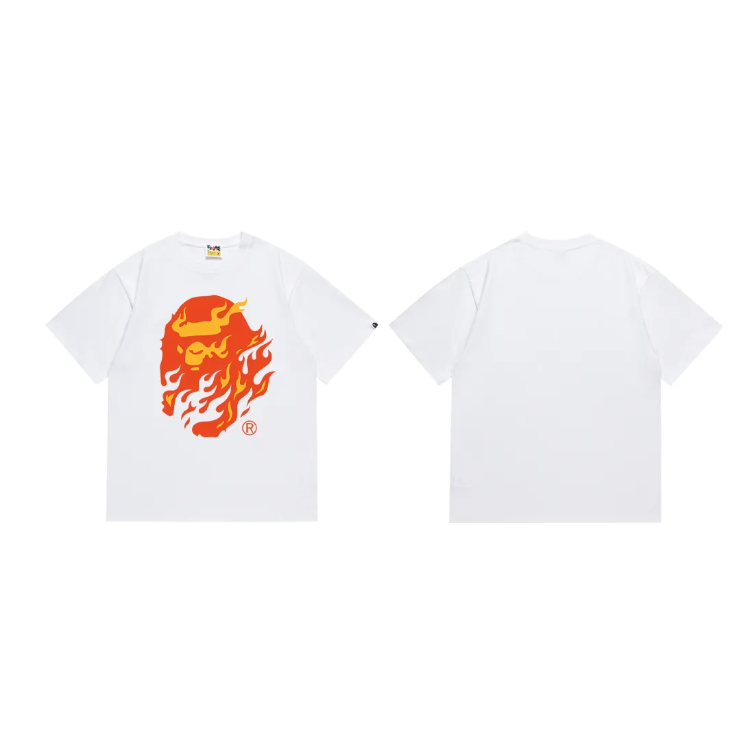 SC228#p110💰 (top version) BAPE SS24 flame ape head print round neck short-sleeved T-shirt Made of 260 grams of high-quality high-weave pure cotton fabric, double yarn combed, soft texture and no pilling Imported environmentally friendly printing glue, bright and three-dimensional pattern, quality 💥Same style for men and women, the upper body is fashionable Color: black white Size: S M L XL XXL