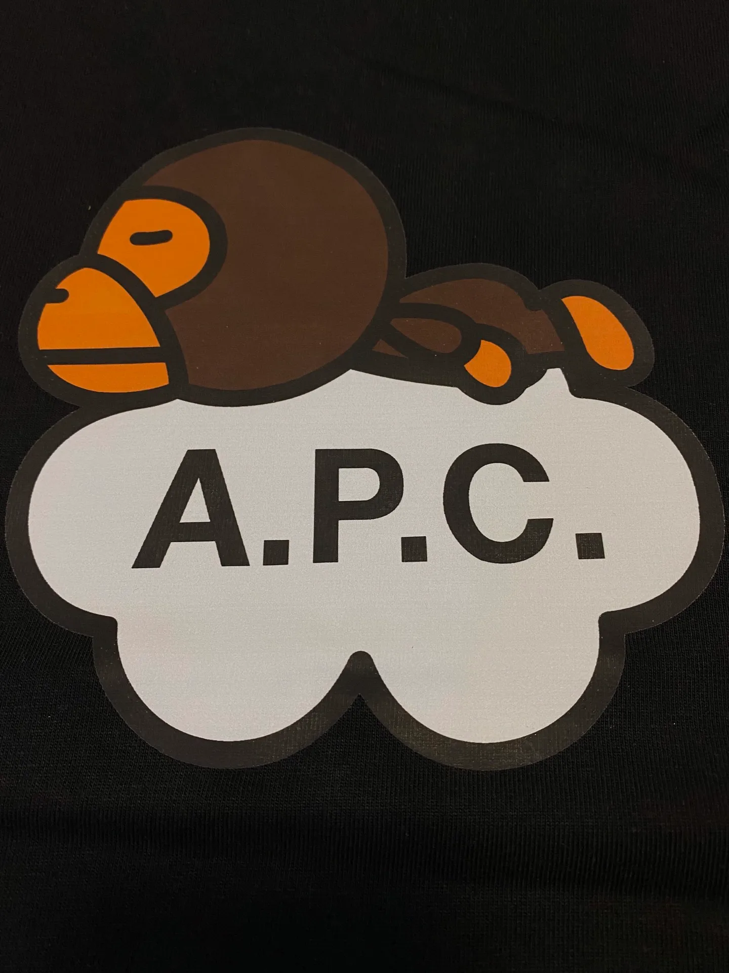 SC079#p110💰 (Top version) BAPE ✖️A•P•C co-branded cartoon BABY MILO letter printed short-sleeved T-shirt. Made of 260 grams of high-quality high-weave pure cotton fabric. Double yarn combed. The texture is soft and non-pilling. Imported environmentally friendly printing glue. The pattern is bright and three-dimensional. Quality💥Same style for men and women. The upper body is trendy. Color: black white. Size: S M L XL XXL