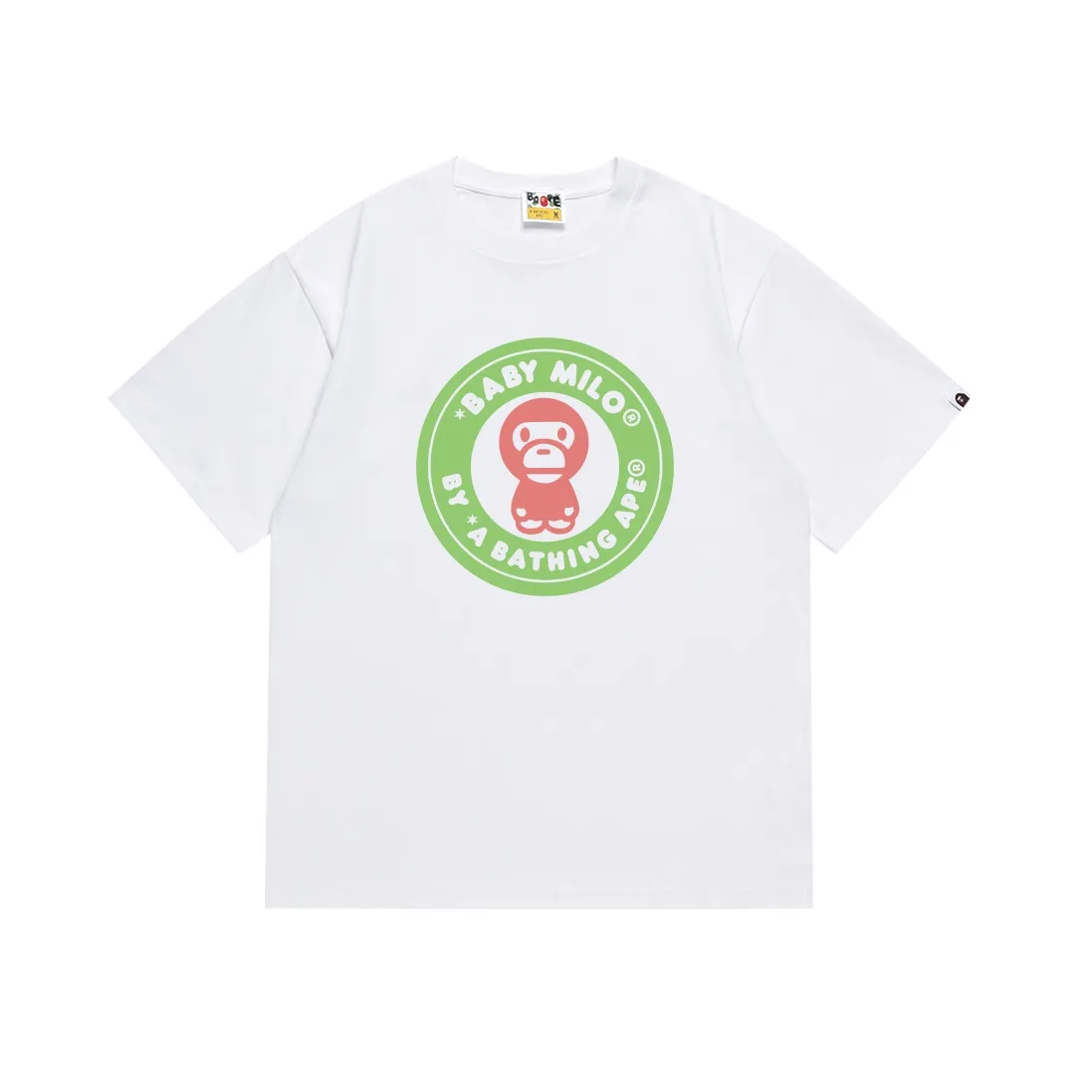 SC080#p110💰 (Top version) BAPE cartoon BABY MILO medallion letter printed short-sleeved T-shirt Made of 260 grams of high-quality high-weave pure cotton fabric, double yarn combed, soft and non-pilling texture, imported environmentally friendly printing glue, bright and three-dimensional pattern, quality 💥Same style for men and women, the upper body is fashionable Color: black and red, white and red, black and blue, white and blue Size: S M L XL XXL