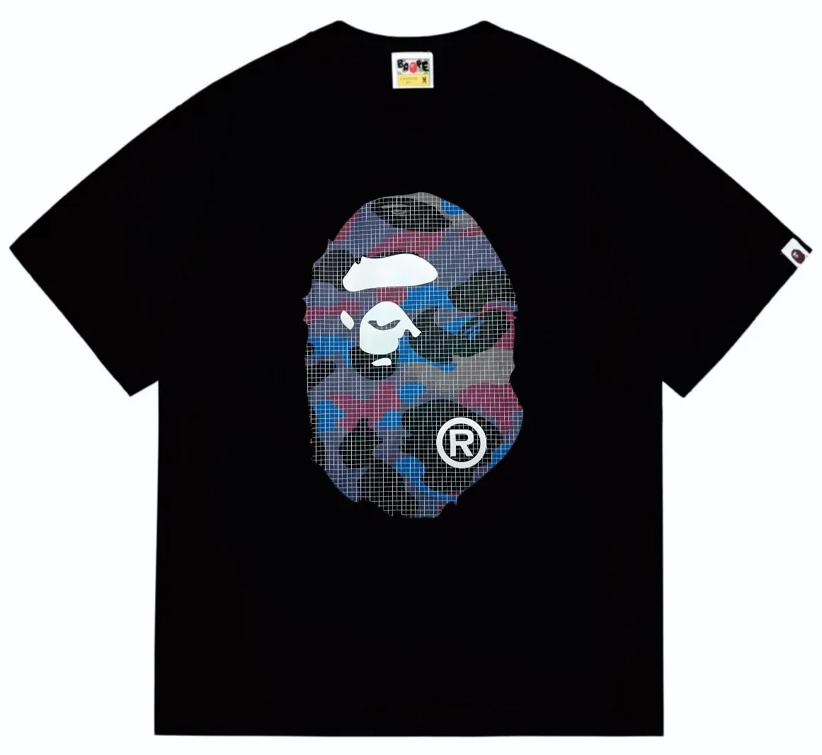 SC245#p110💰 (Top version) BAPE mesh camouflage ape head double-sided printed short-sleeved T-shirt Made of 260 grams of high-quality high-weave pure cotton fabric, double yarn combed, soft texture and no pilling Imported environmentally friendly printing glue, bright and three-dimensional pattern, quality 💥Same style for men and women, the upper body is fashionable Color: black white Size: S M L XL XXL