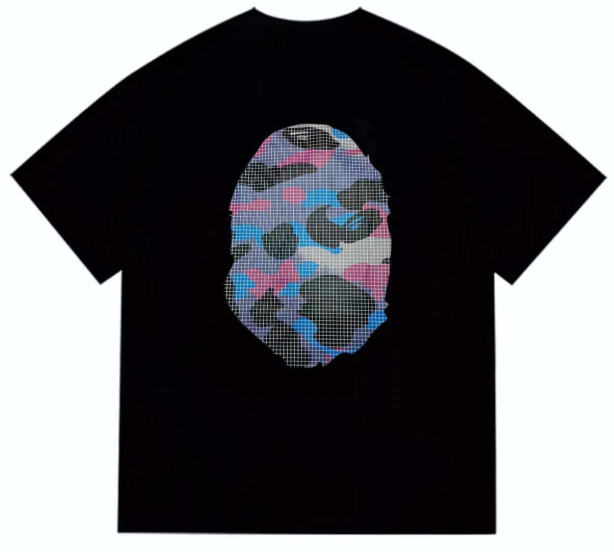 SC245#p110💰 (Top version) BAPE mesh camouflage ape head double-sided printed short-sleeved T-shirt Made of 260 grams of high-quality high-weave pure cotton fabric, double yarn combed, soft texture and no pilling Imported environmentally friendly printing glue, bright and three-dimensional pattern, quality 💥Same style for men and women, the upper body is fashionable Color: black white Size: S M L XL XXL