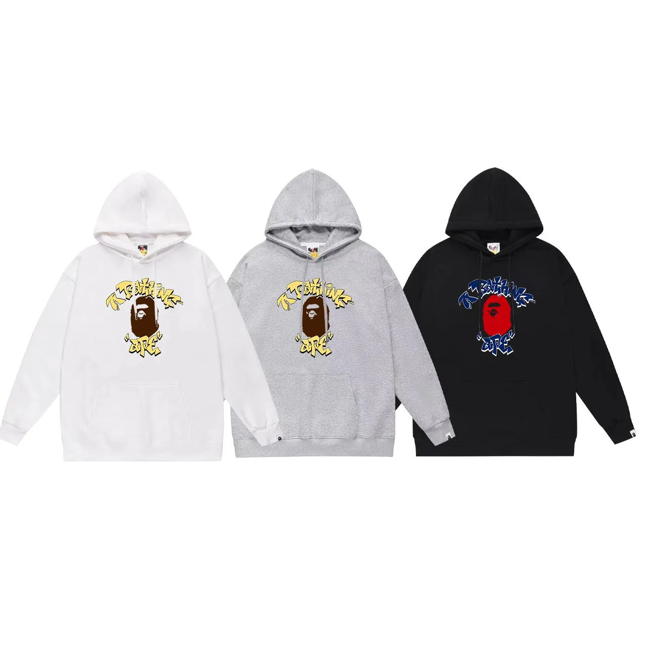 Model No. SC694#terry p160 plus velvet p180💰 (top version) BAPE graffiti ape letter print hooded sweatshirt Made of 380g large terry 430g silver fox velvet (drop shoulder large version) fabric, soft and non-pilling, imported environmentally friendly printing glue, bright and three-dimensional pattern, quality 💥Same style for men and women, the upper body is trendy Color: black white gray Size: S M L XL XXL