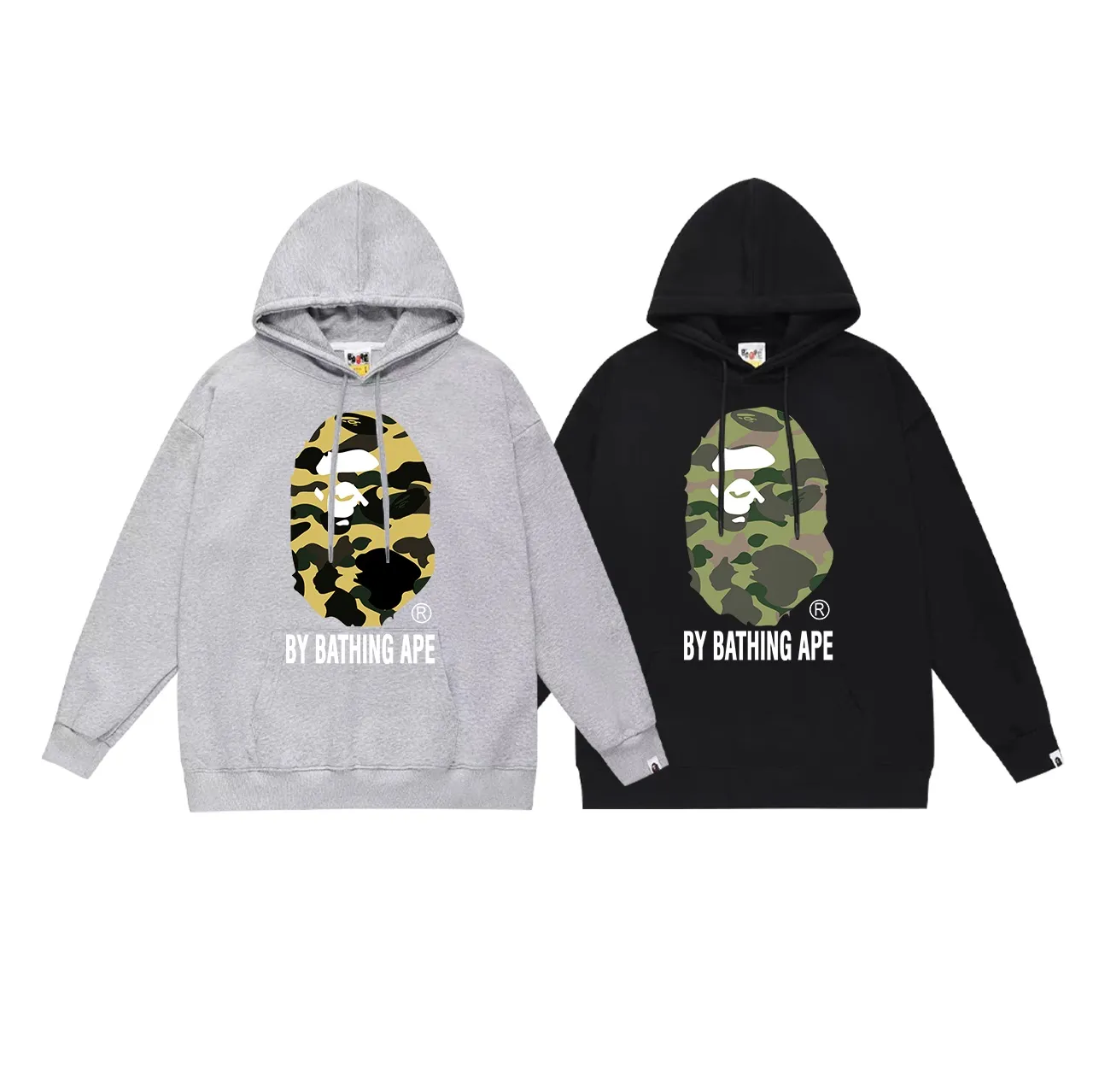 Model No. SC729# Terry p160 plus velvet 180💰 (top version) BAPE camouflage ape head letter printed hooded sweatshirt Made of 380g large terry (drop shoulder large version) fabric, soft texture and no pilling Imported environmentally friendly printing glue The pattern is bright and three-dimensional Quality💥Same style for men and women The upper body is trendy Color: black white gray Size: S M L XL XXL
