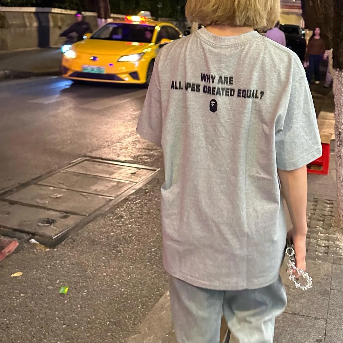 💰140 BAPE pixel letter printed pattern short-sleeved T-shirt 280g weight linen cotton fabric ZP version couple style: S-XXL [black gray]