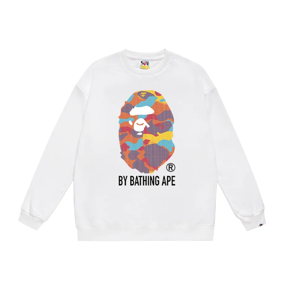 P170 model number SC317# terry 80 plus velvet 85 (top version) BAPE ape head letter printed round neck sweatshirt Made of 350g large terry (drop shoulder large version) fabric, soft and non-pilling, imported environmentally friendly printing glue, bright and three-dimensional pattern, quality 💥Same style for men and women, the upper body is fashionable Color: black white gray Size: S M L XL XXL