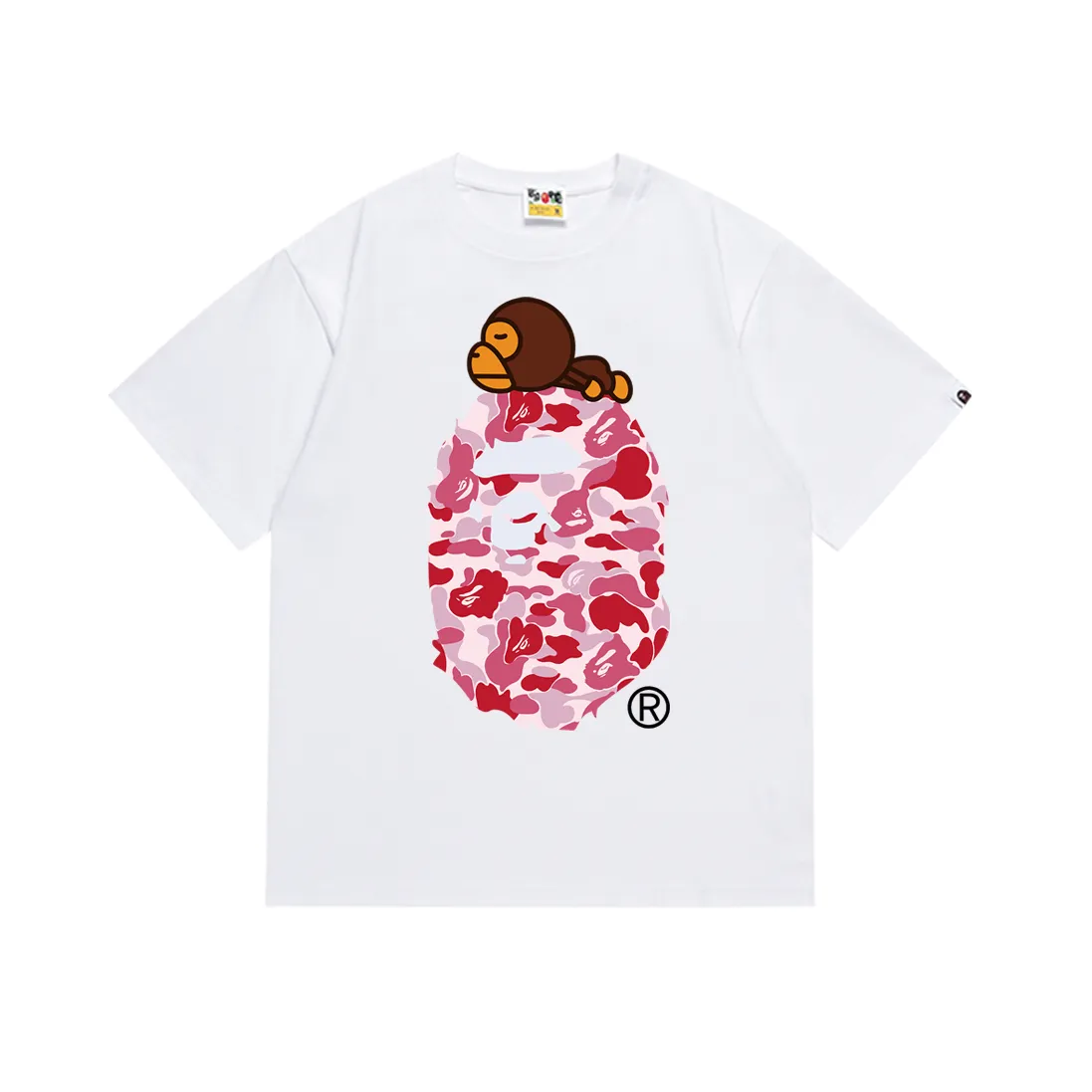 P110 SC048# (top version) BAPE camouflage ape head LOGO printed short-sleeved T-shirt Made of 260 grams of high-quality high-weave pure cotton fabric, double yarn combed, soft texture and no pilling Imported environmentally friendly printing glue, bright and three-dimensional pattern, quality 💥Same style for men and women, the upper body is fashionable Color: black green, white green, black pink, white powder, black blue, white blue Size: S M L XL XXL