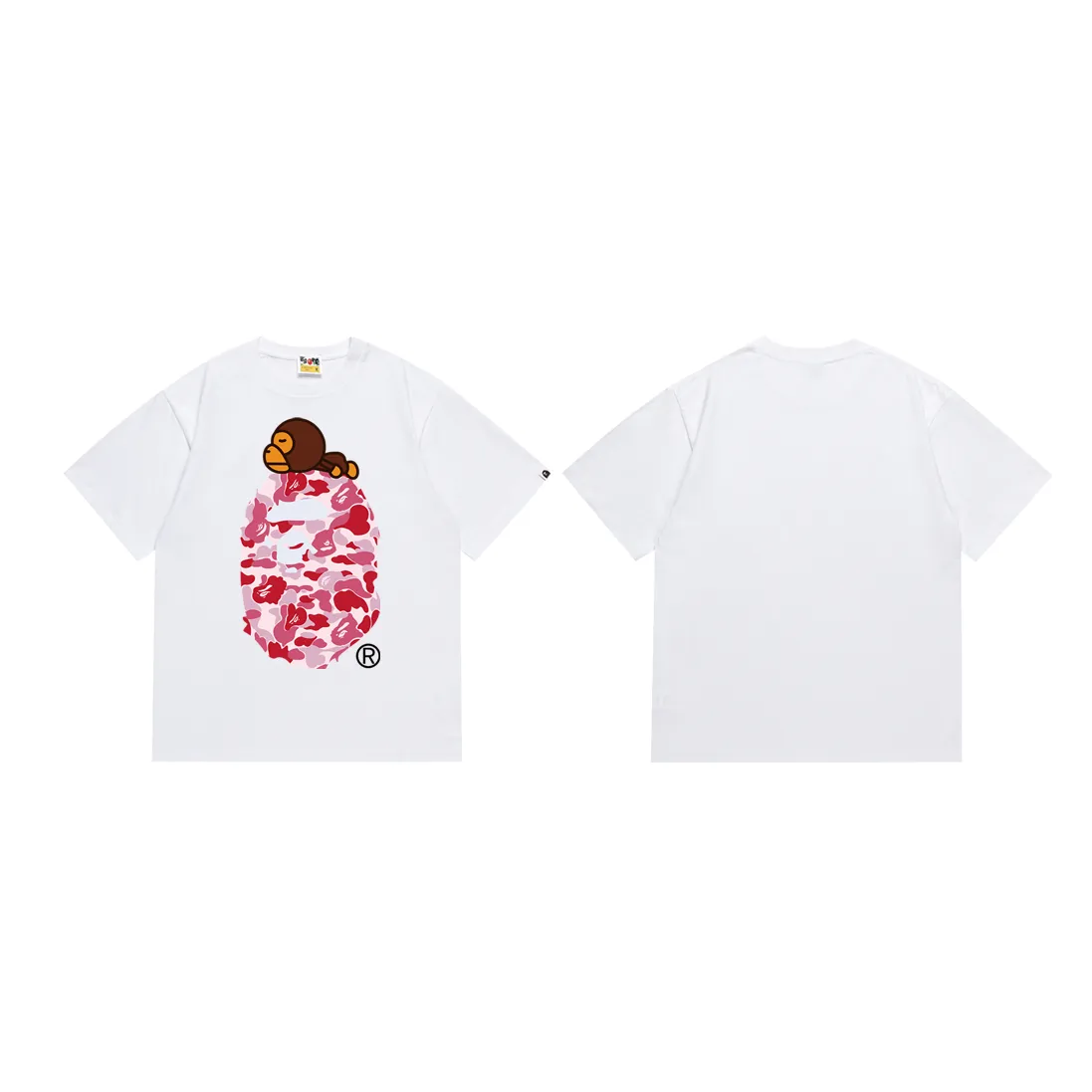 P110 SC048# (top version) BAPE camouflage ape head LOGO printed short-sleeved T-shirt Made of 260 grams of high-quality high-weave pure cotton fabric, double yarn combed, soft texture and no pilling Imported environmentally friendly printing glue, bright and three-dimensional pattern, quality 💥Same style for men and women, the upper body is fashionable Color: black green, white green, black pink, white powder, black blue, white blue Size: S M L XL XXL