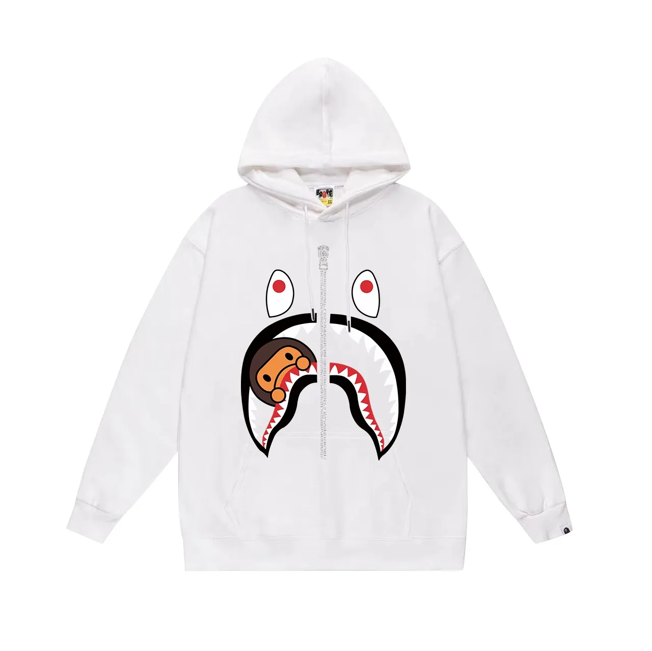 Model number SC669#terry p160 plus velvet p180💰 (top version) BAPE shark mouth monkey pattern printed hooded sweatshirt. Made of 380g large terry 430g silver fox velvet (drop shoulder large version) fabric. The texture is soft and non-pilling. Imported environmentally friendly printing glue. The pattern is bright and three-dimensional. Quality💥Same style for men and women. The upper body is trendy. Color: black white gray Size: S M L XL XXL