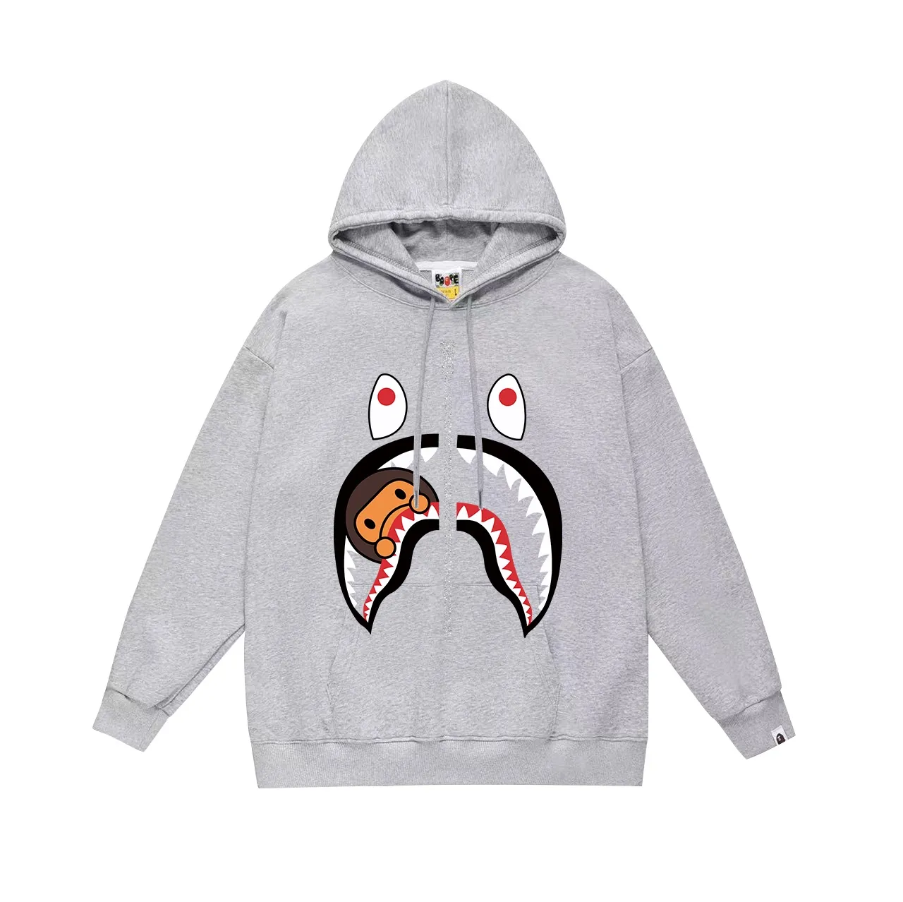 Model number SC669#terry p160 plus velvet p180💰 (top version) BAPE shark mouth monkey pattern printed hooded sweatshirt. Made of 380g large terry 430g silver fox velvet (drop shoulder large version) fabric. The texture is soft and non-pilling. Imported environmentally friendly printing glue. The pattern is bright and three-dimensional. Quality💥Same style for men and women. The upper body is trendy. Color: black white gray Size: S M L XL XXL