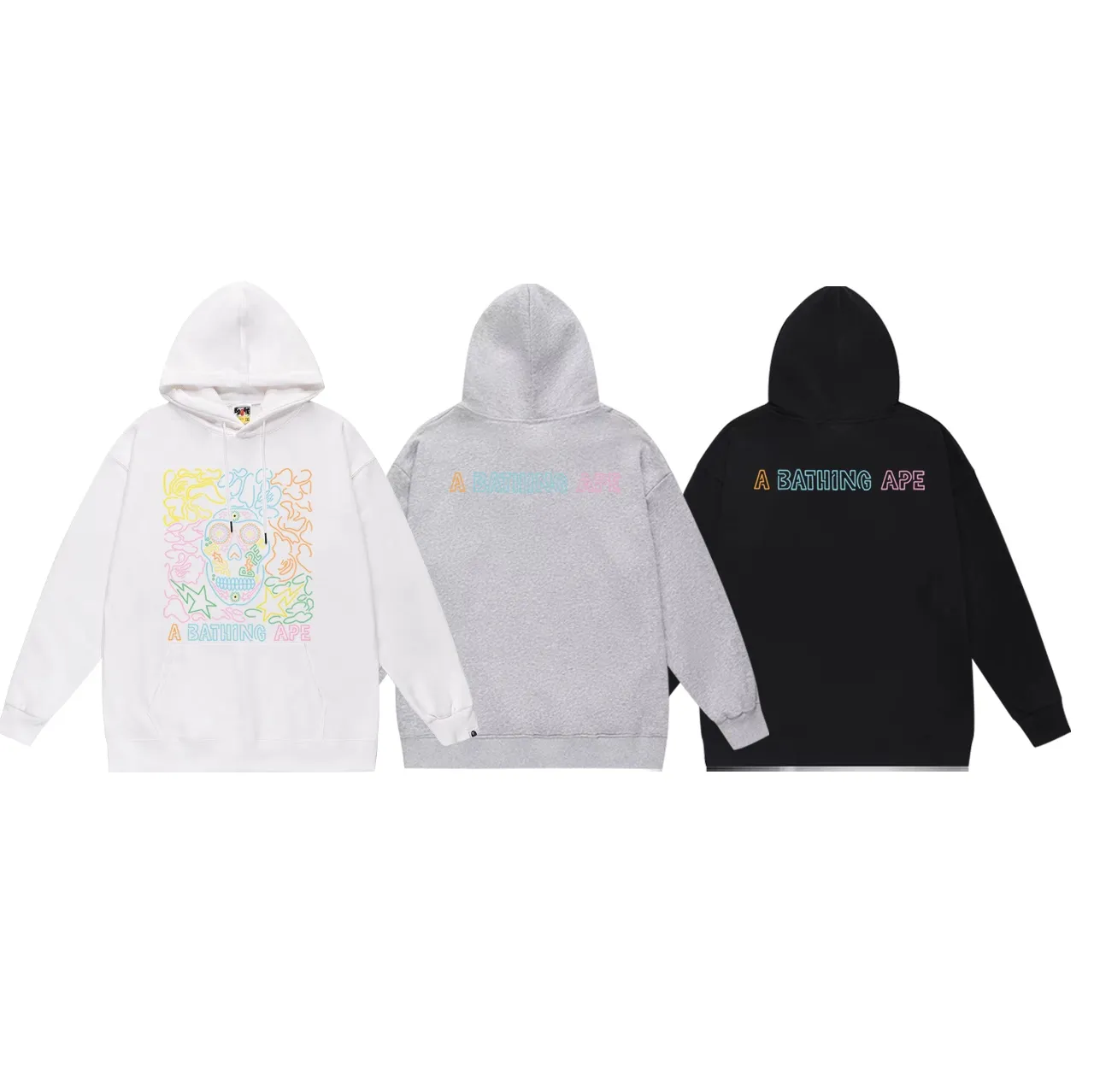Model No. SC621#terry p160 plus velvet p180💰 (top version) BAPE ape head letter printed hooded sweatshirt. Made of 380g large terry 430g silver fox velvet (drop shoulder large version) fabric. The texture is soft and non-pilling. Imported environmentally friendly printing glue. The pattern is bright and three-dimensional. Quality💥Same style for men and women. The upper body is trendy. Color: black white gray Size: S M L XL XXL