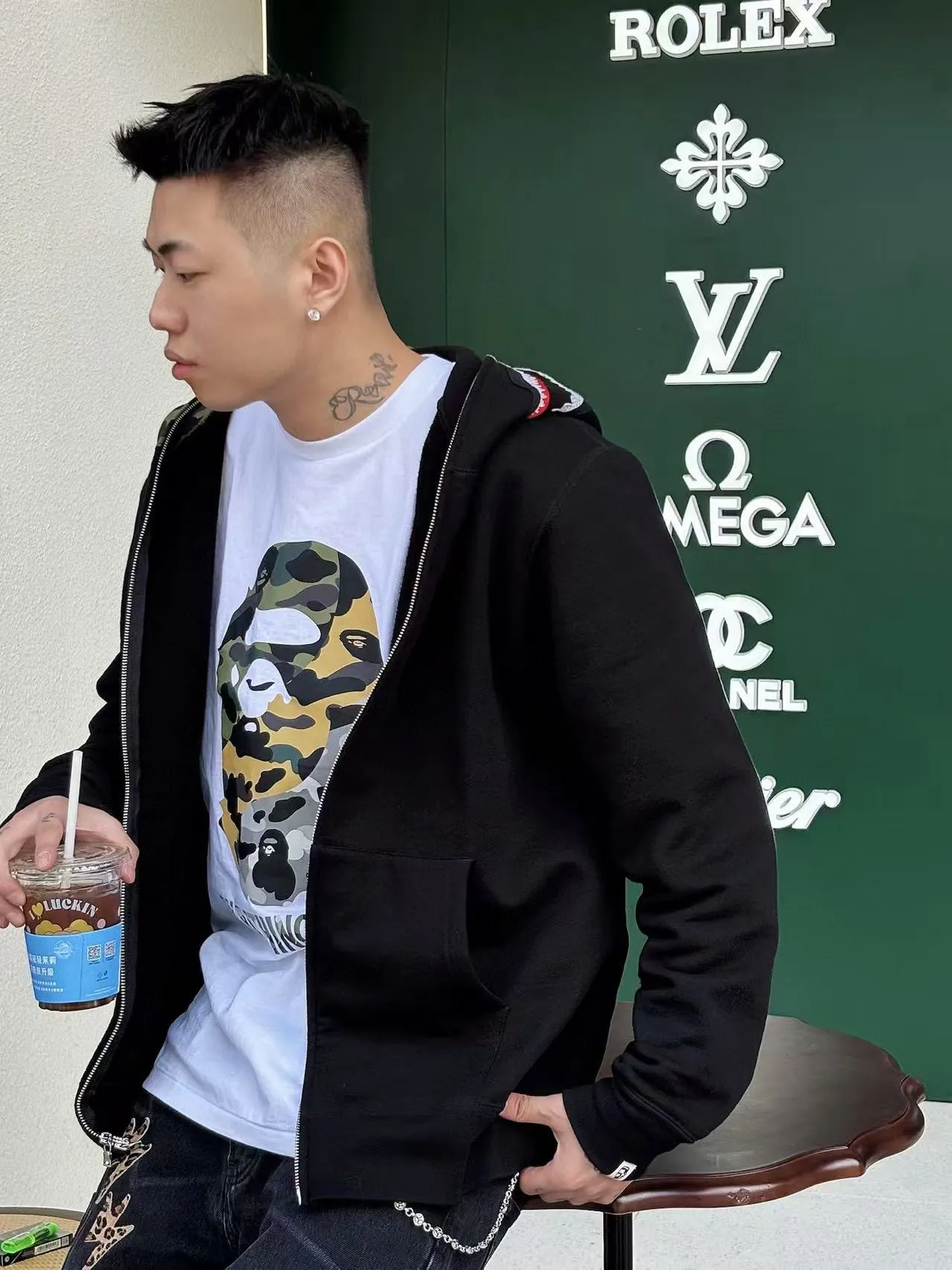 💰140 BAPE SS25 1ST CAMO series mixed color ape print round neck short sleeves 280g weight linen cotton fabric Couple style: S-XXL [black white]