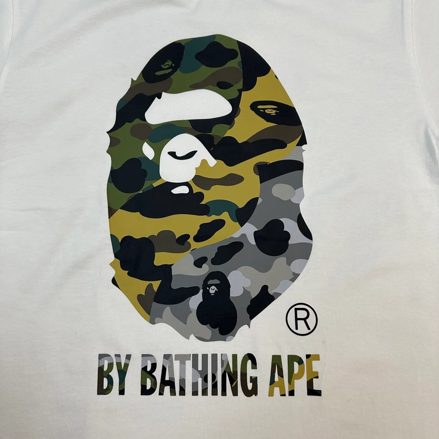 💰140 BAPE SS25 1ST CAMO series mixed color ape print round neck short sleeves 280g weight linen cotton fabric Couple style: S-XXL [black white]