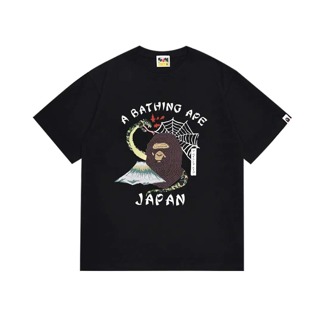 SC220#p110💰 (Top version) BAPE camouflage snake ape human head Mount Fuji commemorative printed T-shirt Made of 260 grams of high-quality high-weave pure cotton fabric, double yarn combed, soft texture and no pilling Imported environmentally friendly printing glue, bright and three-dimensional pattern, quality 💥Same style for men and women, the upper body is fashionable Color: black white Size: S M L XL XXL