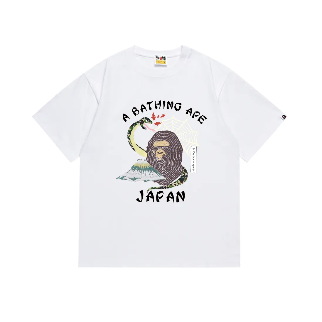 SC220#p110💰 (Top version) BAPE camouflage snake ape human head Mount Fuji commemorative printed T-shirt Made of 260 grams of high-quality high-weave pure cotton fabric, double yarn combed, soft texture and no pilling Imported environmentally friendly printing glue, bright and three-dimensional pattern, quality 💥Same style for men and women, the upper body is fashionable Color: black white Size: S M L XL XXL