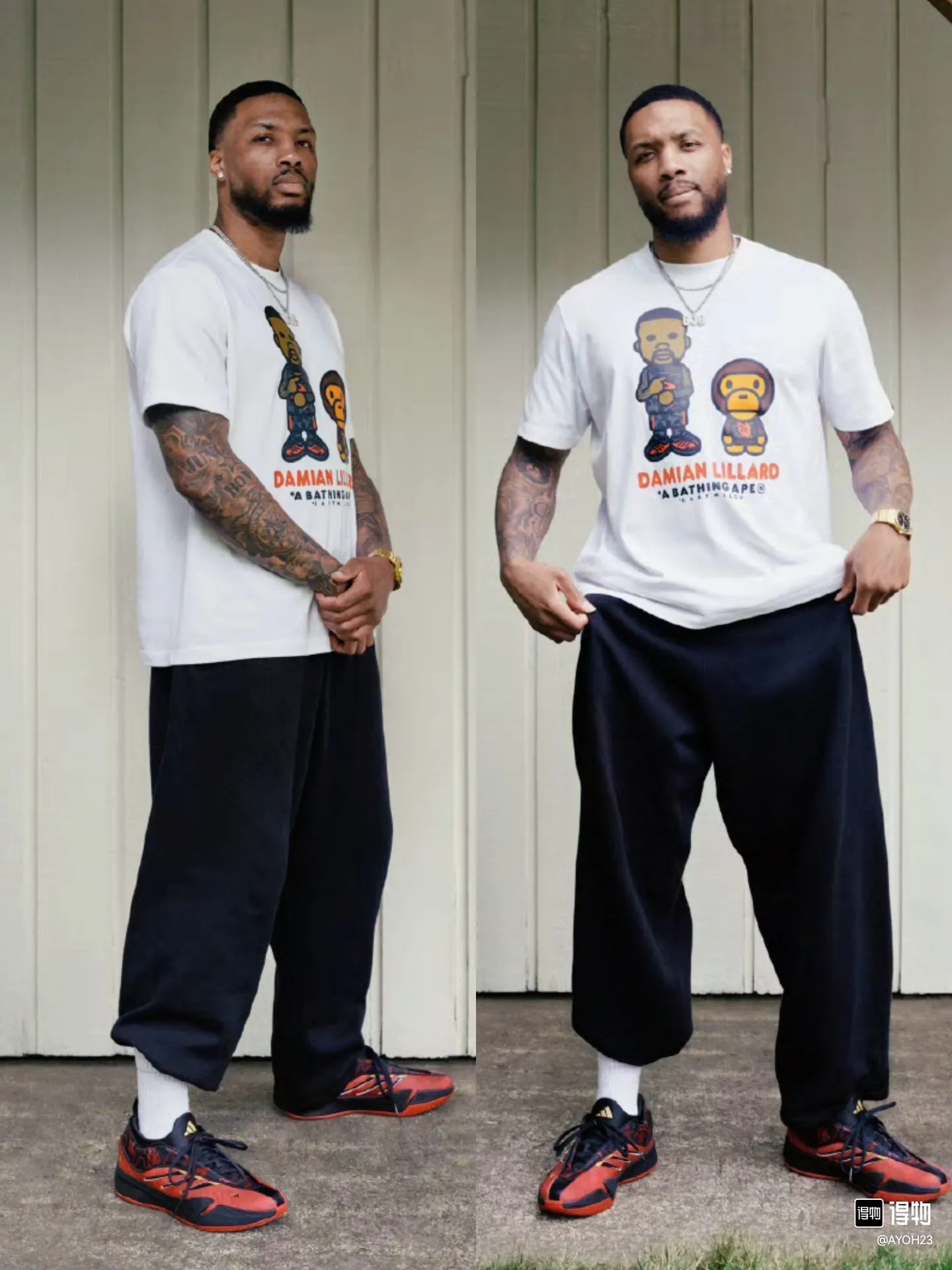 P110 001102 BAPE joint model Dame 9 FW24 Graphic brand logo Lillard cartoon animation short-sleeved T-shirt, same style for men and women, size smlxlxxl, white