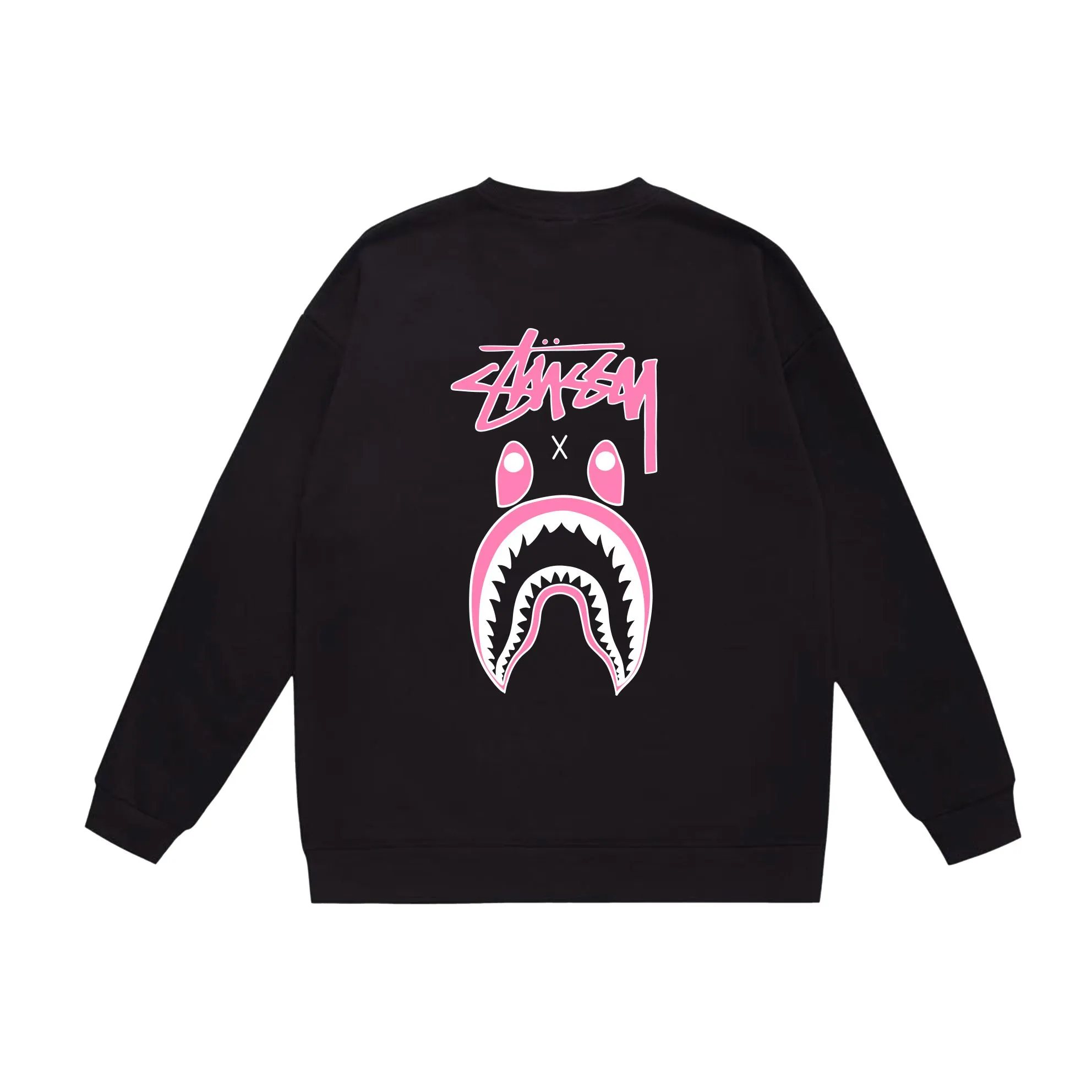 P150 model number SC504# terry 75 plus velvet 80 (top version) BAPE×STUSSY co-branded Stussy letter round neck sweatshirt Made of 350g large terry (drop shoulder large version) fabric, soft texture and no pilling Imported environmentally friendly printing glue The pattern is bright and three-dimensional Quality 💥Same style for men and women The upper body is fashionable Color: black white gray Size: S M L XL XXL