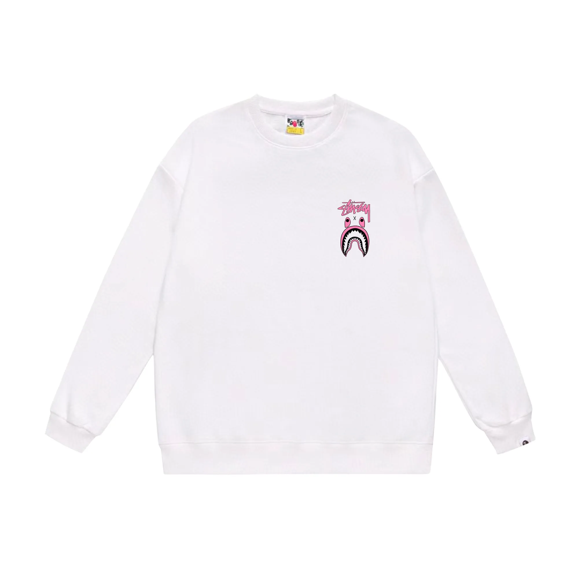 P150 model number SC504# terry 75 plus velvet 80 (top version) BAPE×STUSSY co-branded Stussy letter round neck sweatshirt Made of 350g large terry (drop shoulder large version) fabric, soft texture and no pilling Imported environmentally friendly printing glue The pattern is bright and three-dimensional Quality 💥Same style for men and women The upper body is fashionable Color: black white gray Size: S M L XL XXL