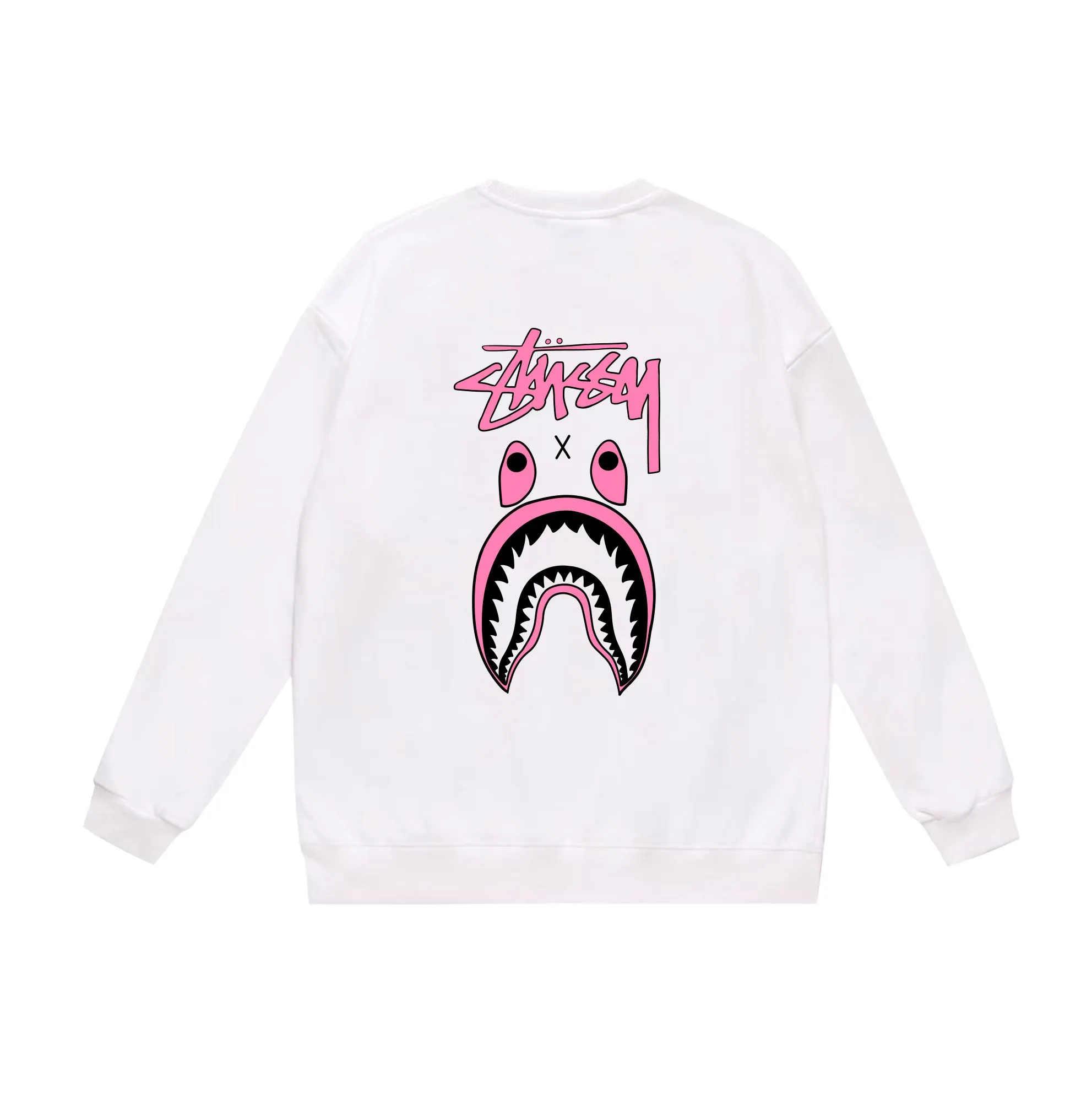 P150 model number SC504# terry 75 plus velvet 80 (top version) BAPE×STUSSY co-branded Stussy letter round neck sweatshirt Made of 350g large terry (drop shoulder large version) fabric, soft texture and no pilling Imported environmentally friendly printing glue The pattern is bright and three-dimensional Quality 💥Same style for men and women The upper body is fashionable Color: black white gray Size: S M L XL XXL