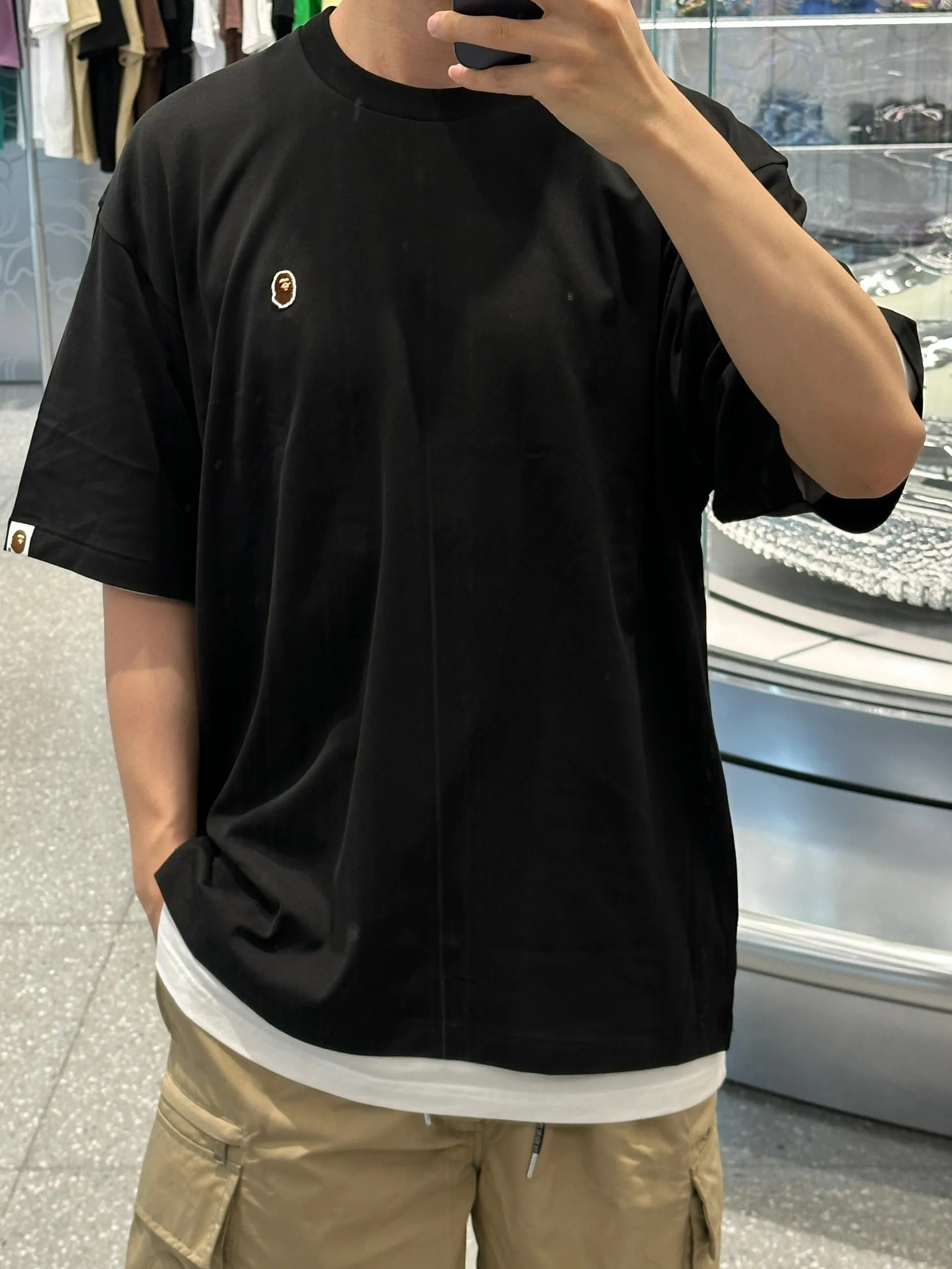 💰140 BAPE classic embroidered ape badge ZP version 280g weight linen cotton fabric Couple model: S-XXL [Black White Rice Apricot Navy]