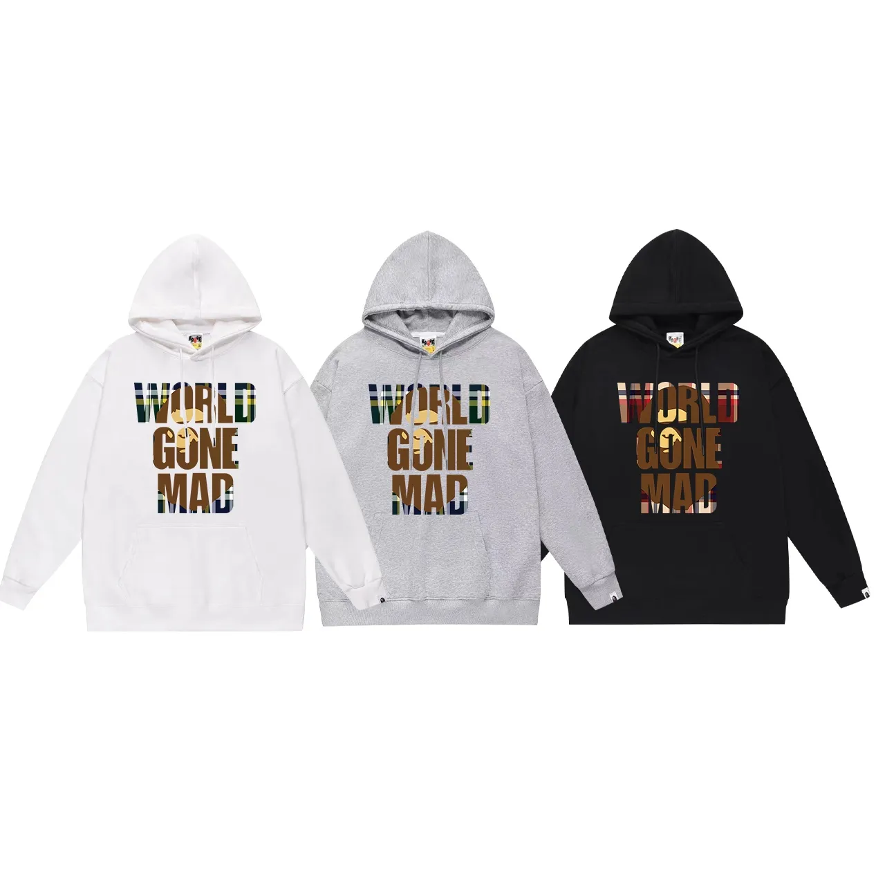 Model No. SC726# Terry p160 plus velvet 180💰 (top version) BAPE plaid letter ape head print hooded sweatshirt Made of 380g large terry (drop shoulder large version) fabric, soft texture and no pilling Imported environmentally friendly printing glue The pattern is bright and three-dimensional Quality💥Same style for men and women The upper body is trendy Color: black white gray Size: S M L XL XXL