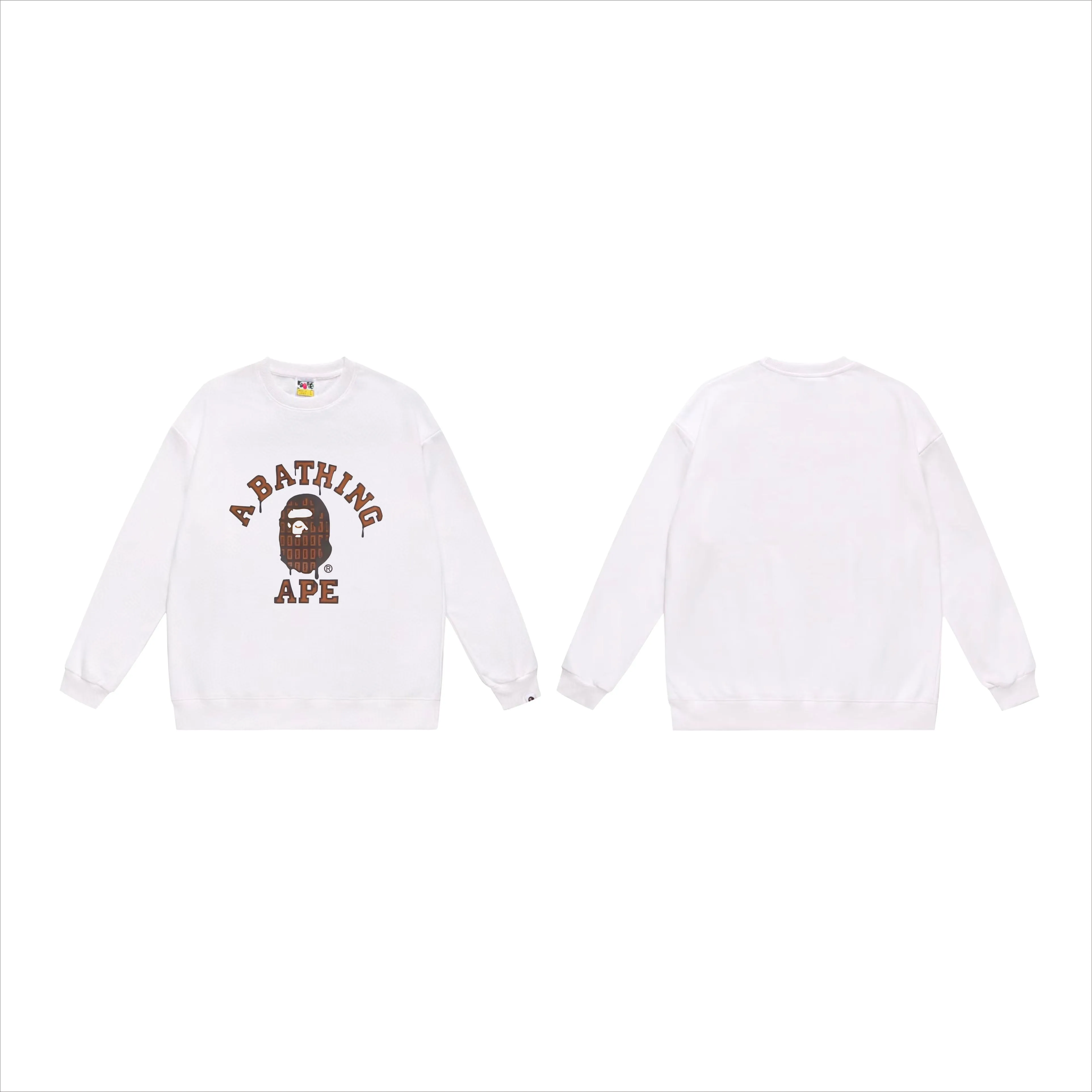P170 model number SC567# terry 80 plus velvet 85 (top version) BAPE chocolate ape head pattern printed round neck sweatshirt Made of 350g large terry (drop shoulder large version) fabric, soft and non-pilling, imported environmentally friendly printing glue, bright and three-dimensional pattern, quality 💥Same style for men and women, the upper body is fashionable Color: black white gray Size: S M L XL XXL